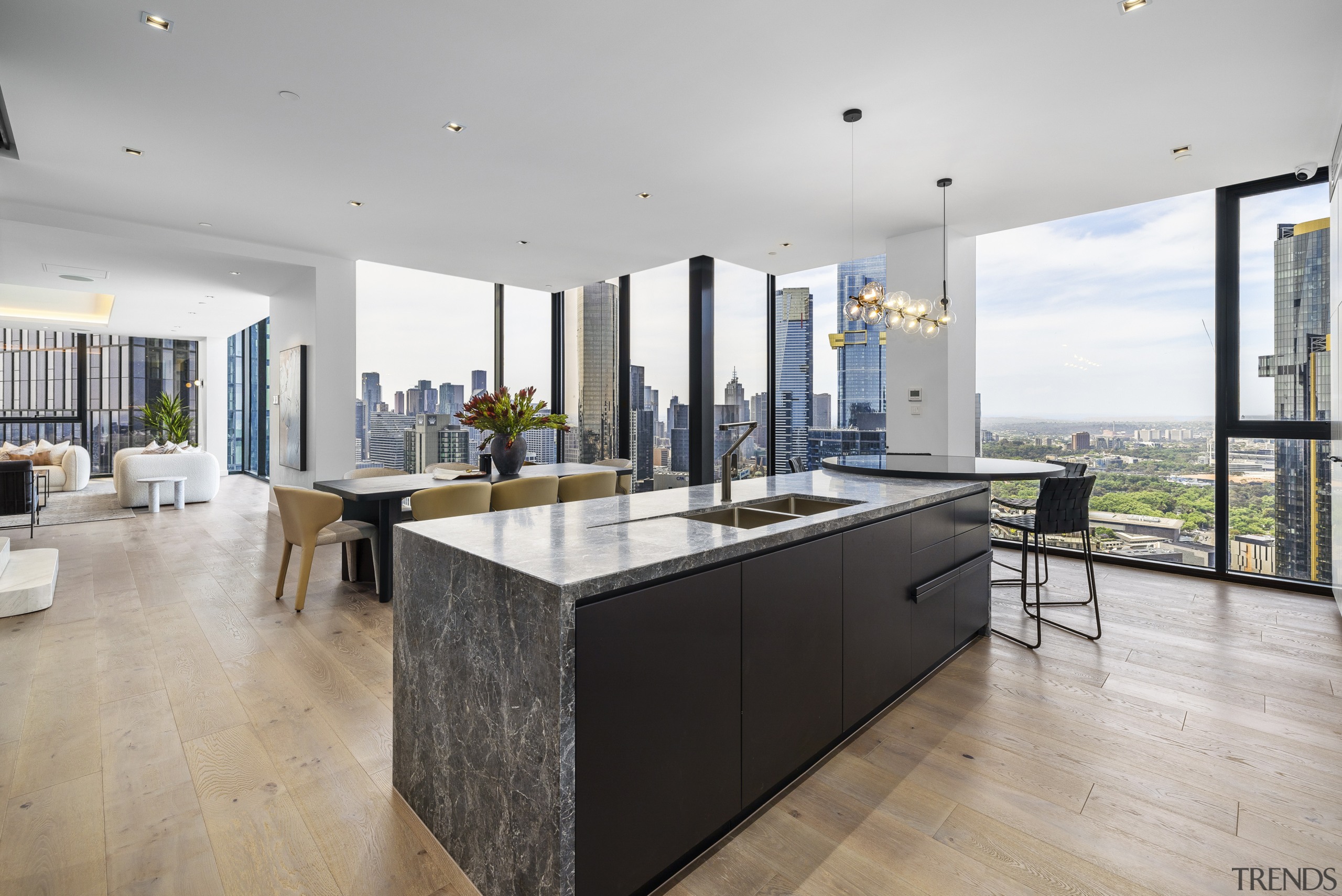 The feature-rich business side of the kitchen island. 