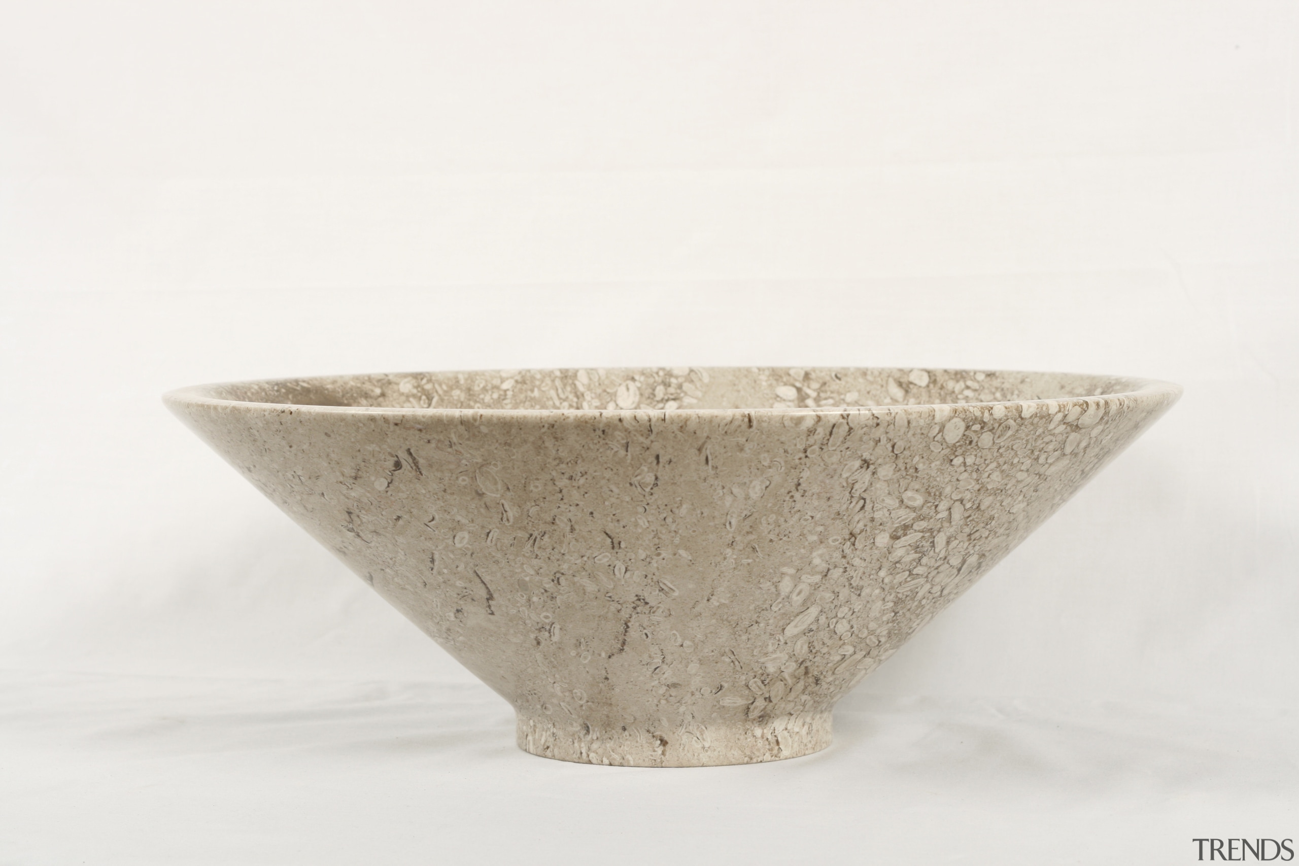 View of custom-designed stone vessel sinks crafted from bowl, ceramic, product design, tableware, white