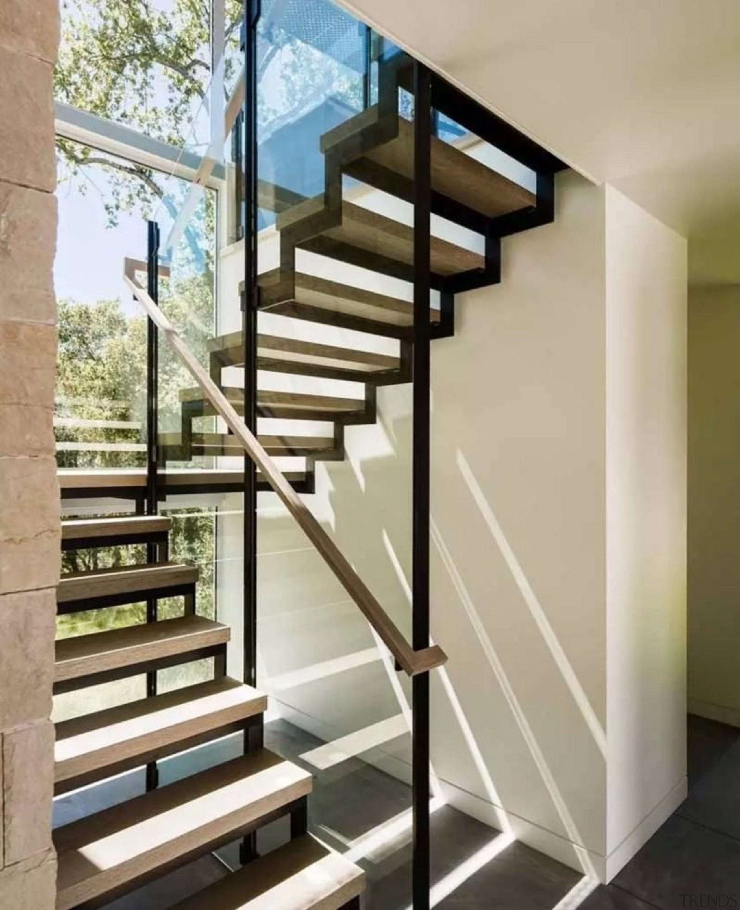 View the home here glass, handrail, stairs, structure, gray