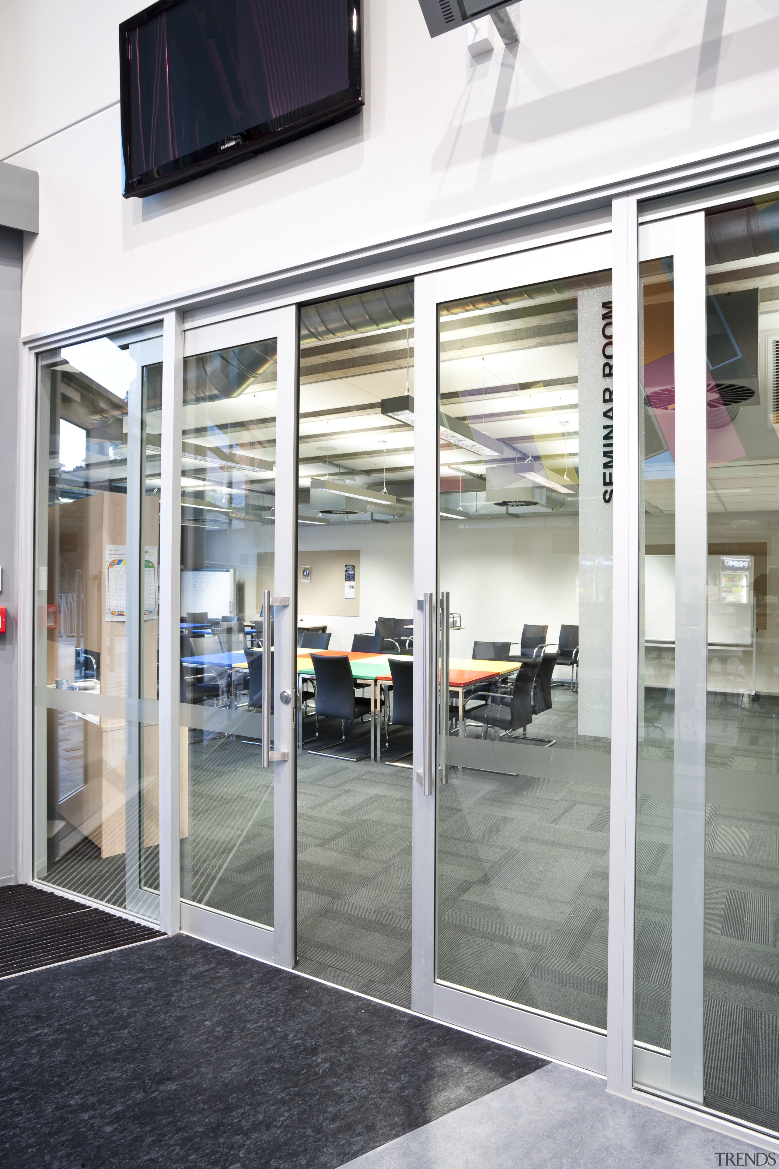 View of the office entrance way - View door, glass, window, white, gray