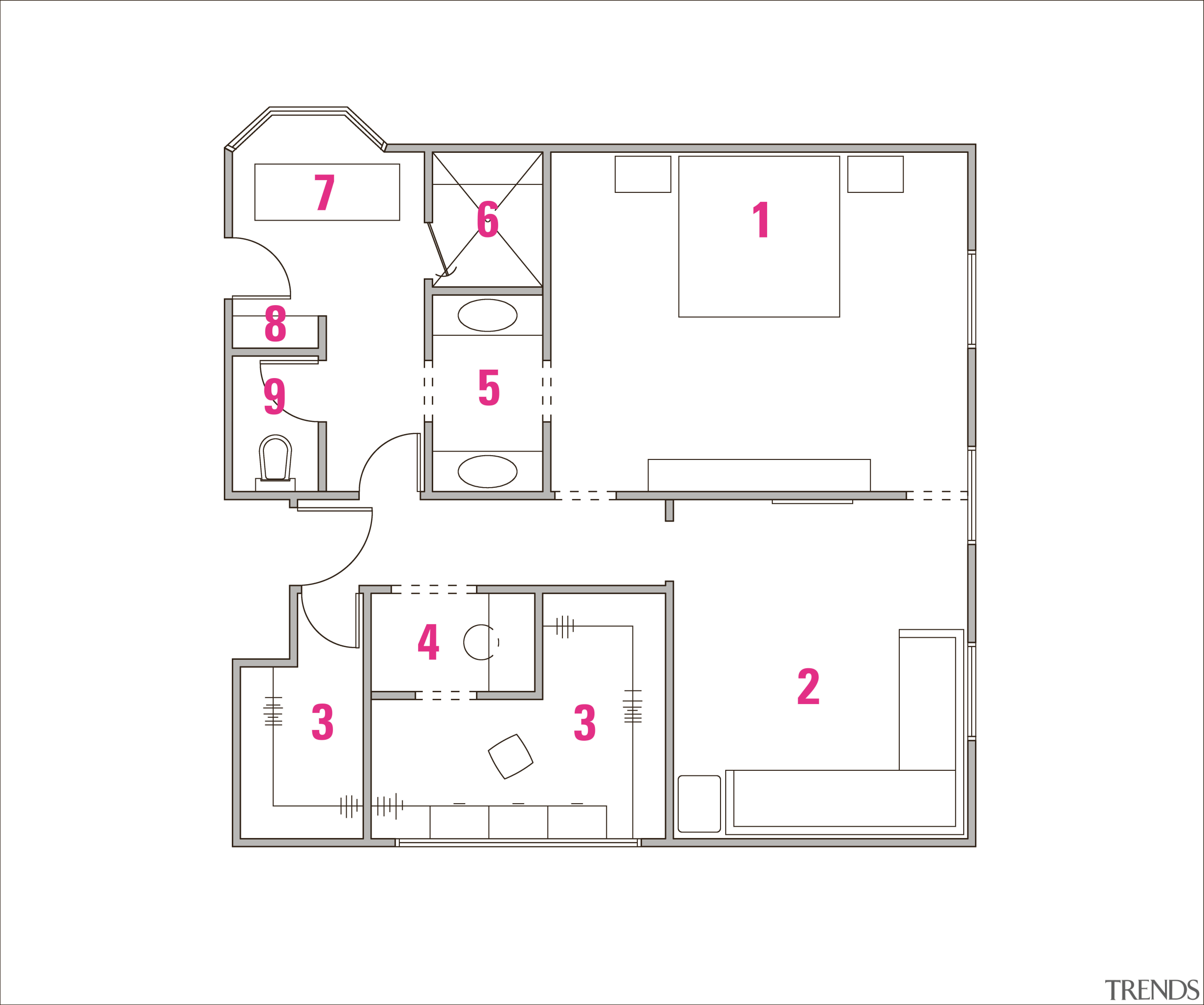 Legend to plans of remodeled bathroom by designer area, design, drawing, floor plan, line, product, product design, square, text, white