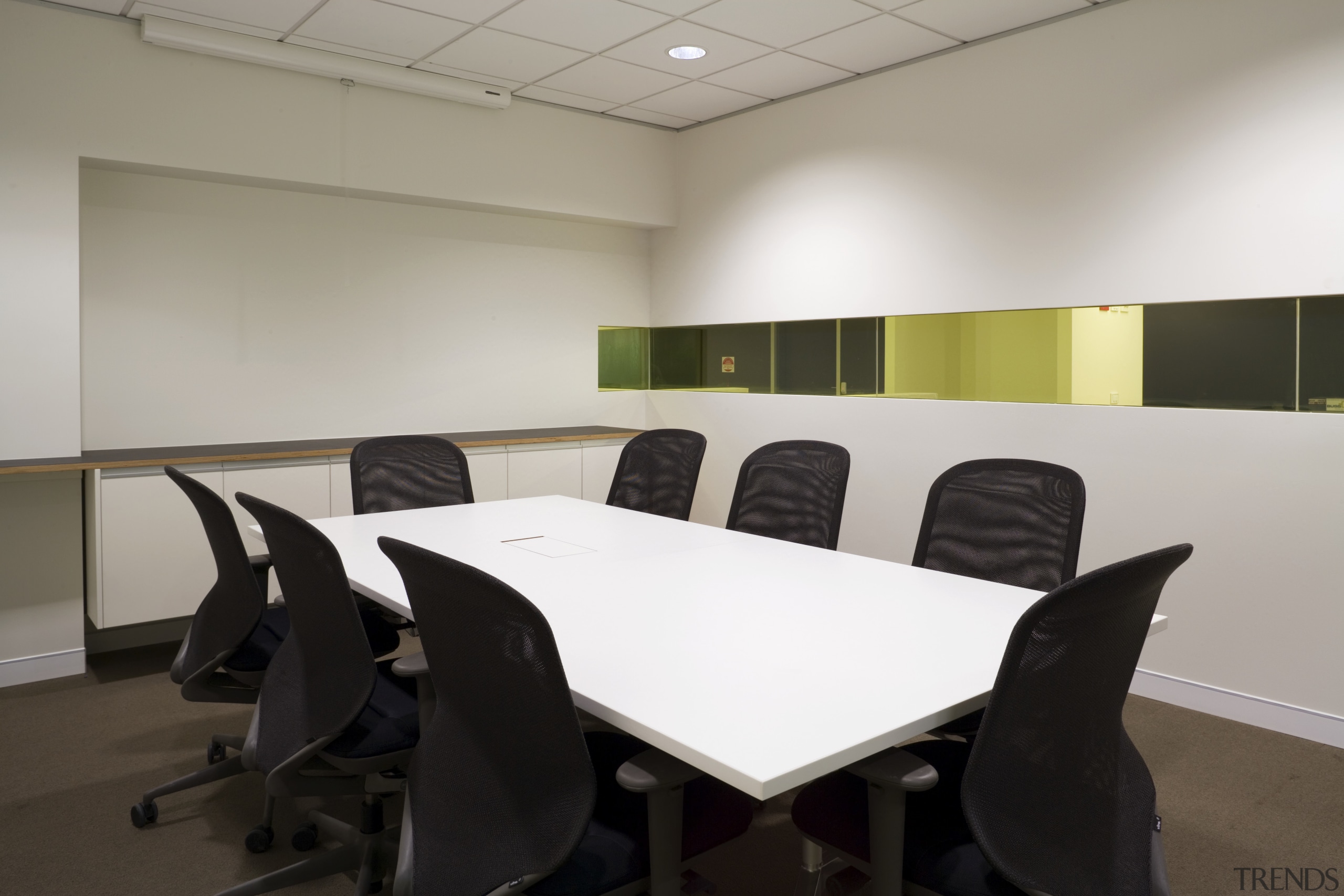 An interior view of the office building  conference hall, furniture, interior design, office, table, gray, black