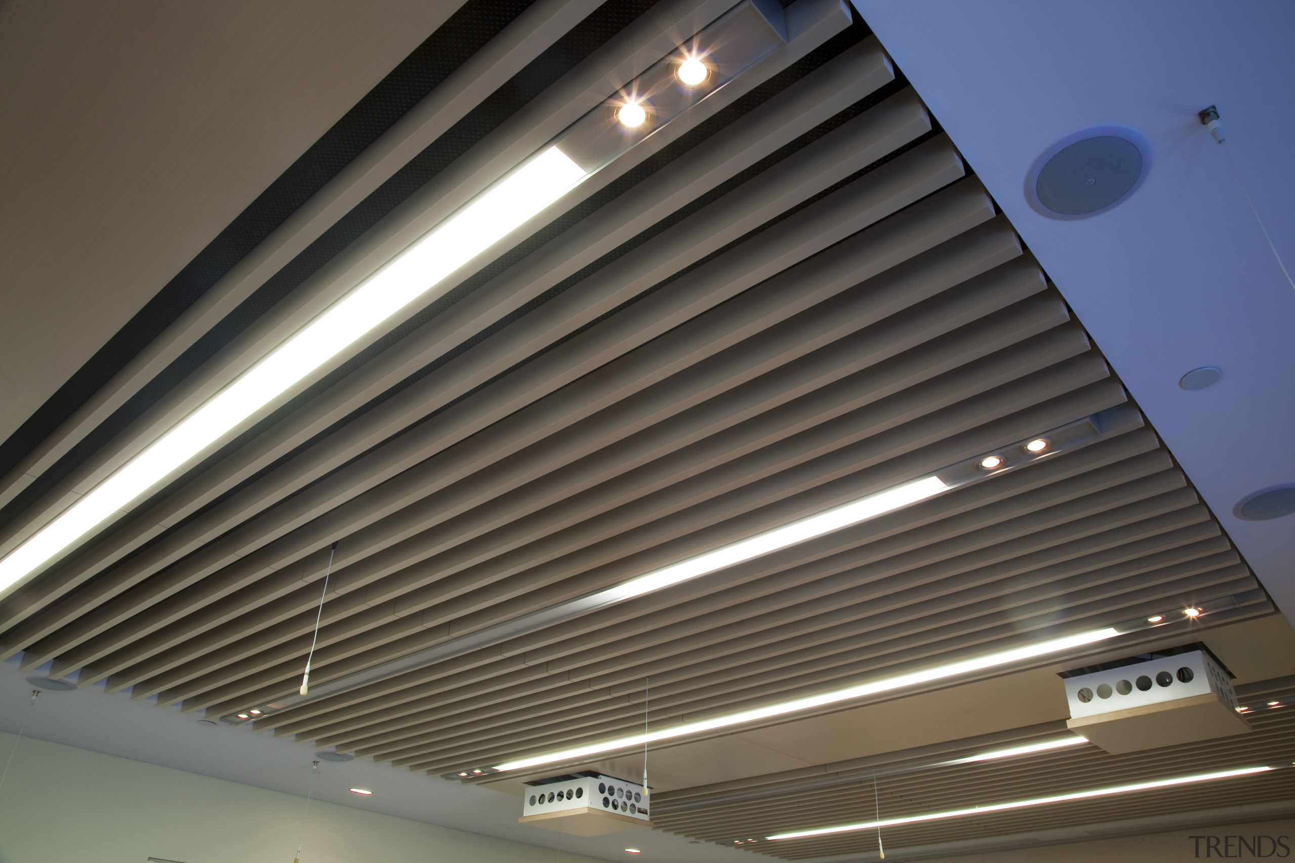 Interior view of the Poshe Centre which features architecture, ceiling, daylighting, daytime, light, lighting, line, roof, gray, black