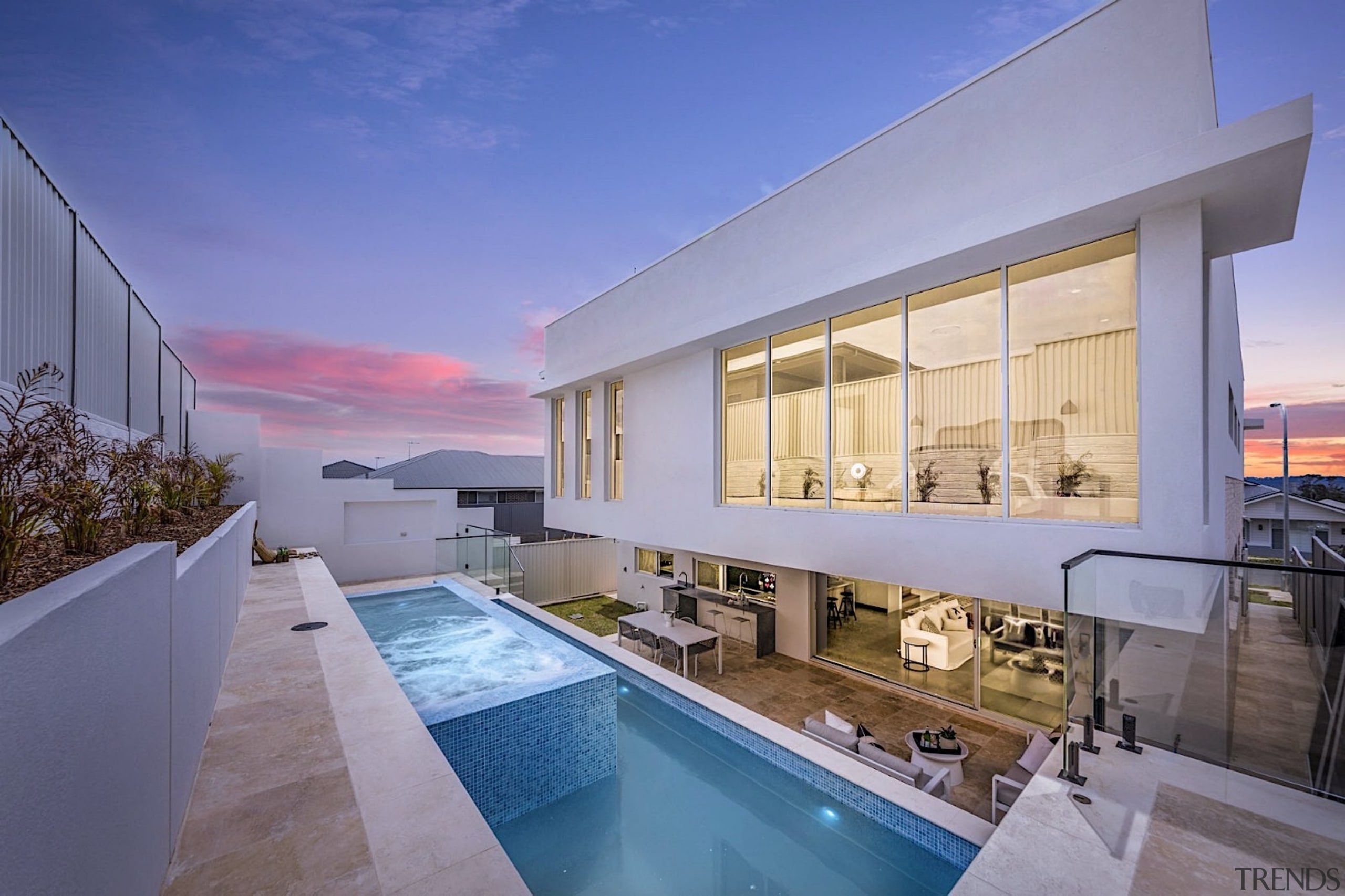 A bespoke, multi-level pool area forms part of 