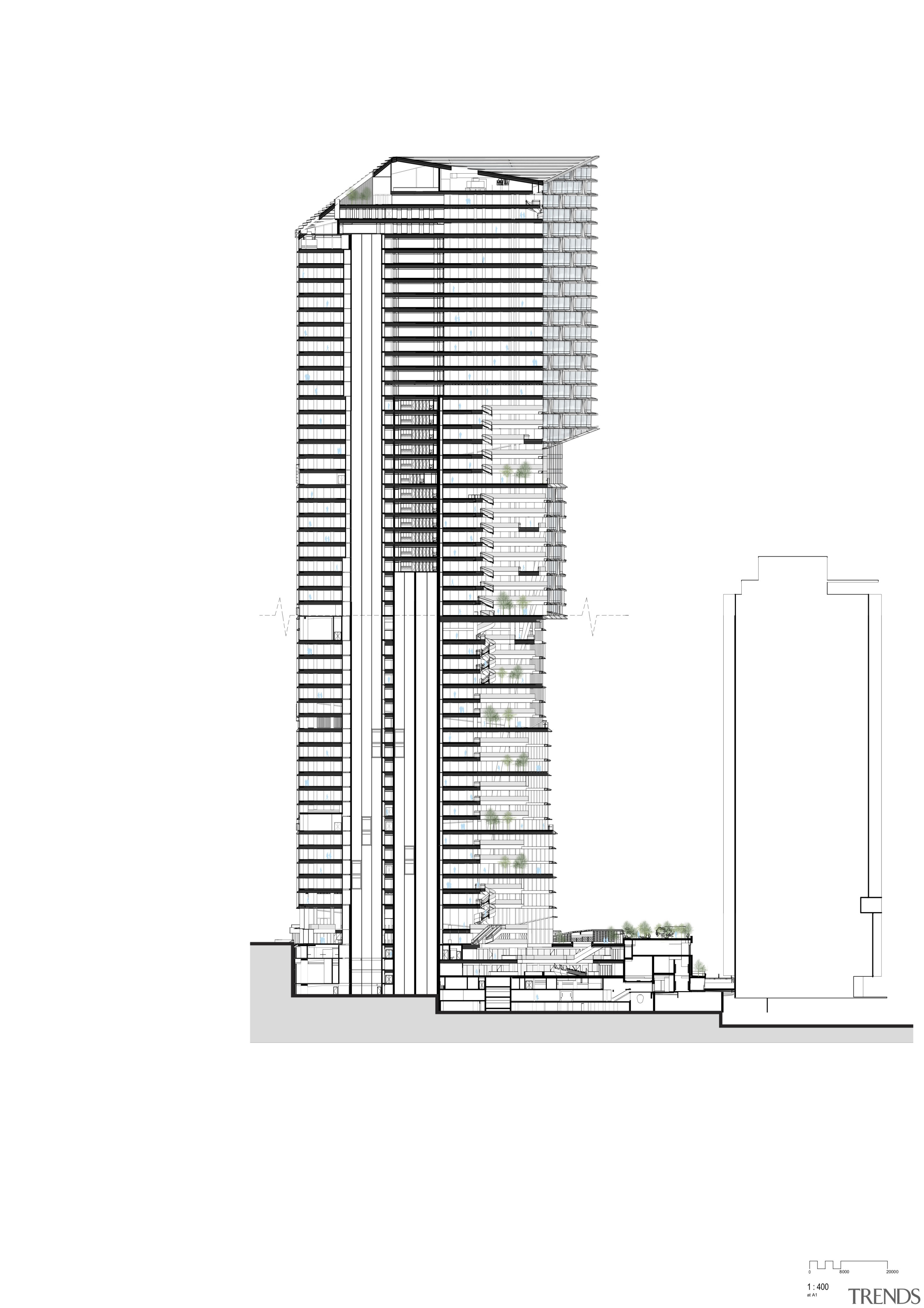 Longitudinal section of Quay Quarter Tower by 3XN 