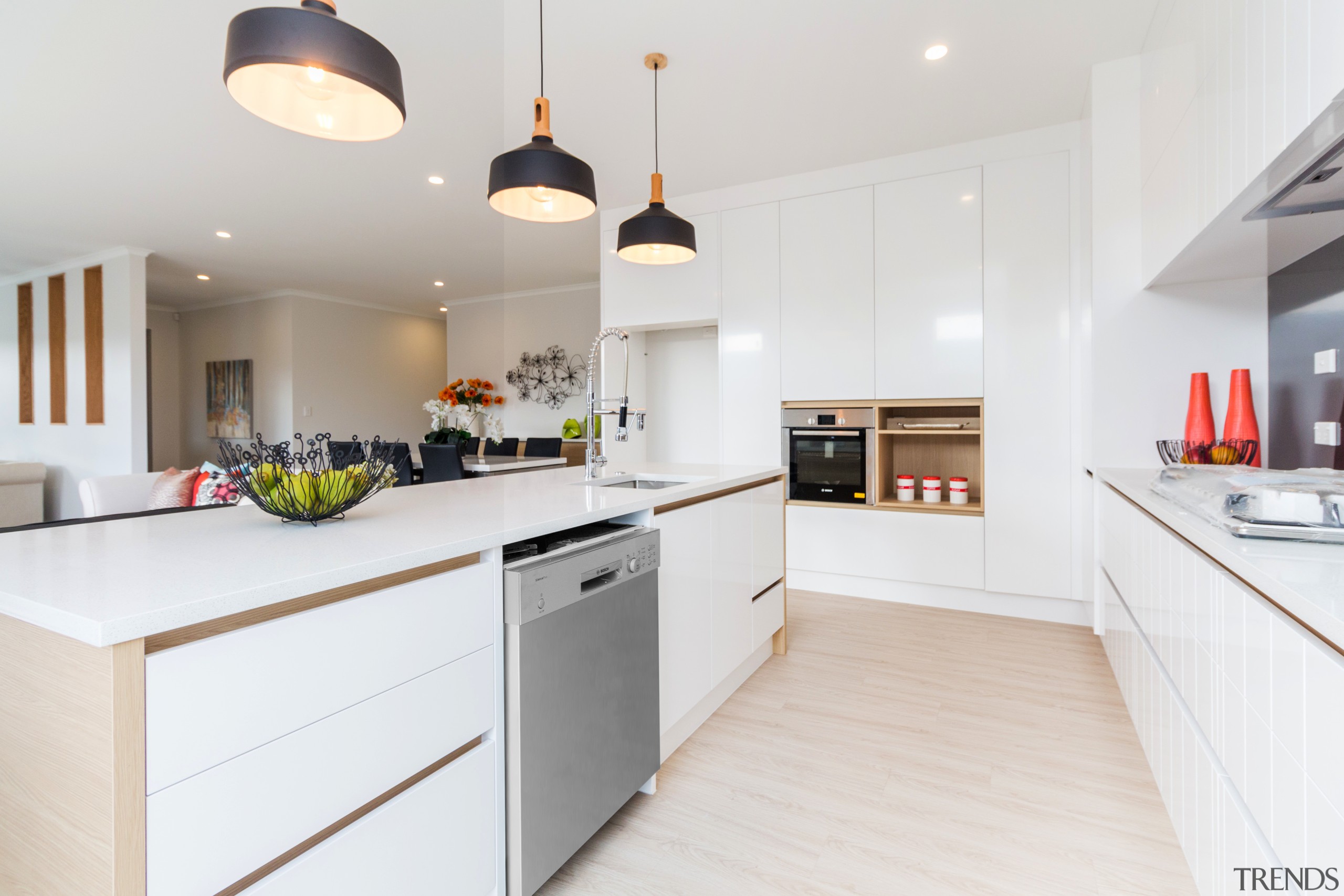 White and wood cabinetry matched with Laminex wood-look cabinetry, countertop, cuisine classique, interior design, kitchen, property, real estate, room, white