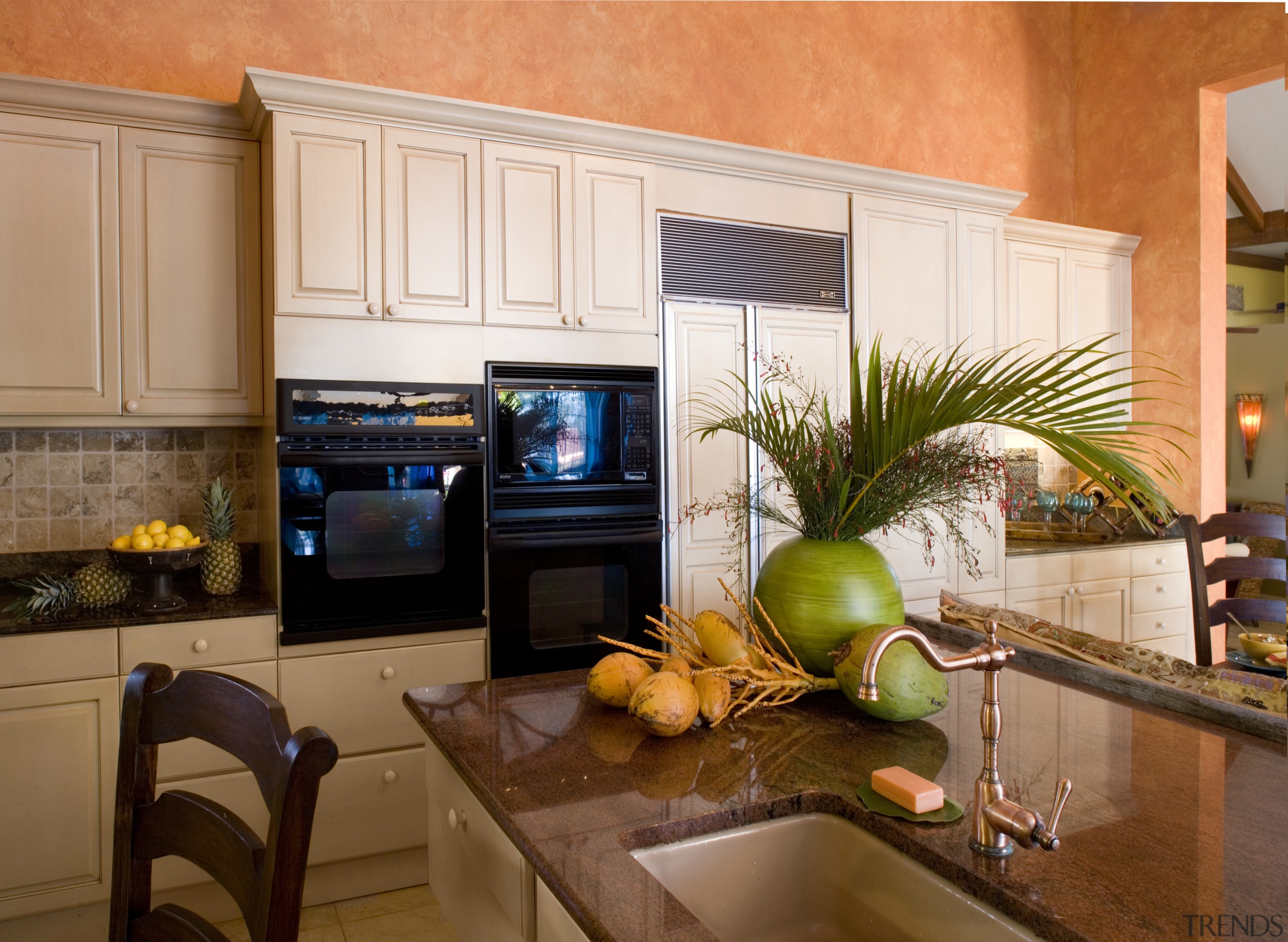 View of the kitchen and contemporary appliances - cabinetry, countertop, home, interior design, kitchen, room, brown