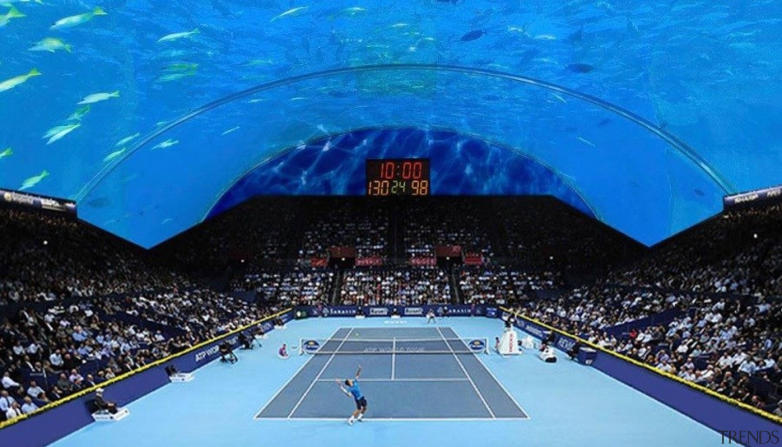 World's First Underwater Tennis Complex 06 - World's arena, competition event, leisure, sport venue, sports, structure, world, blue