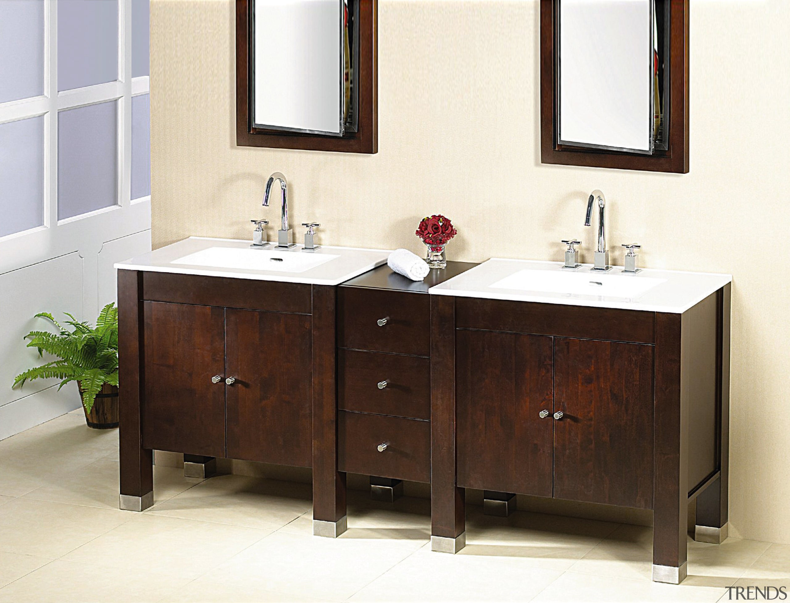 Ronbow's extensive product range icludes Shoji, with Vintage bathroom, bathroom accessory, bathroom cabinet, furniture, plumbing fixture, product design, sink, white, brown