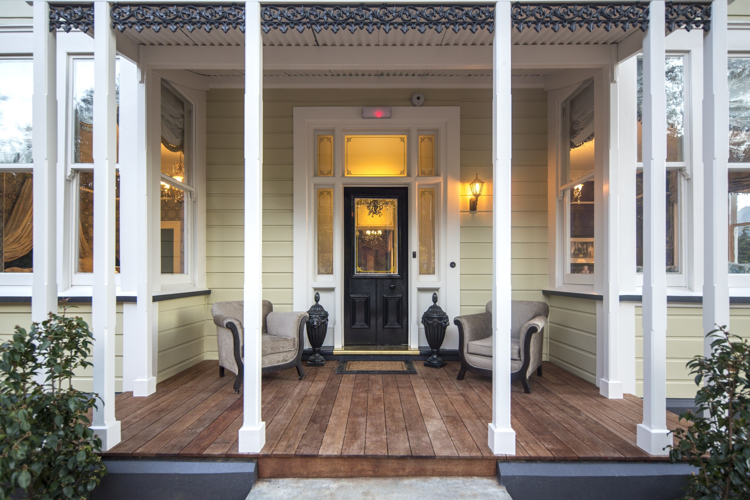 Hulbert House, Queenstown, New Zealand - architecture | architecture, building, column, door, facade, home, house, interior design, porch, property, real estate, room, siding, gray, white