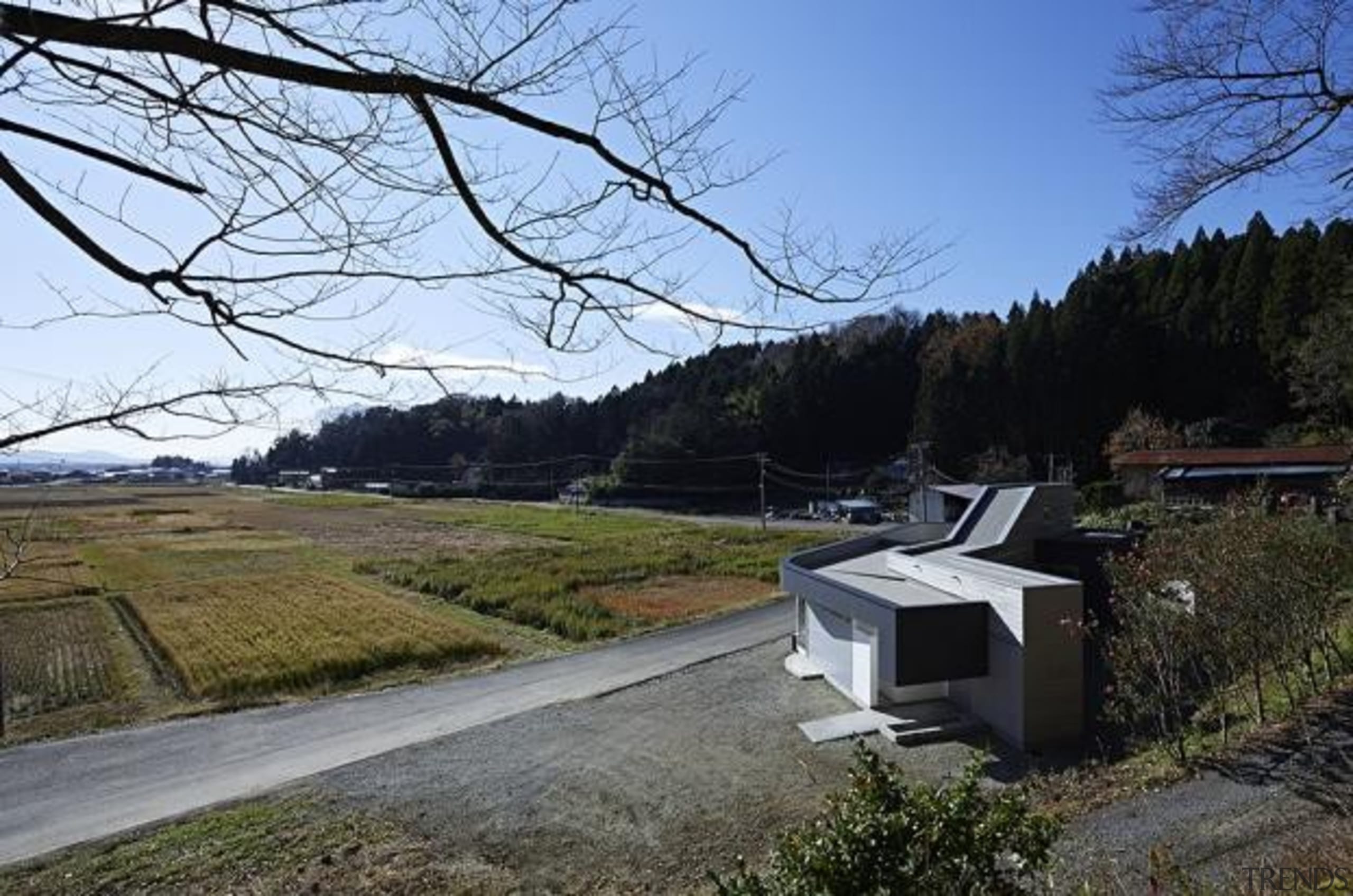 e House, Miyagi Prefecture, Japanhannat architects grass, house, plant, real estate, sky, tree, teal