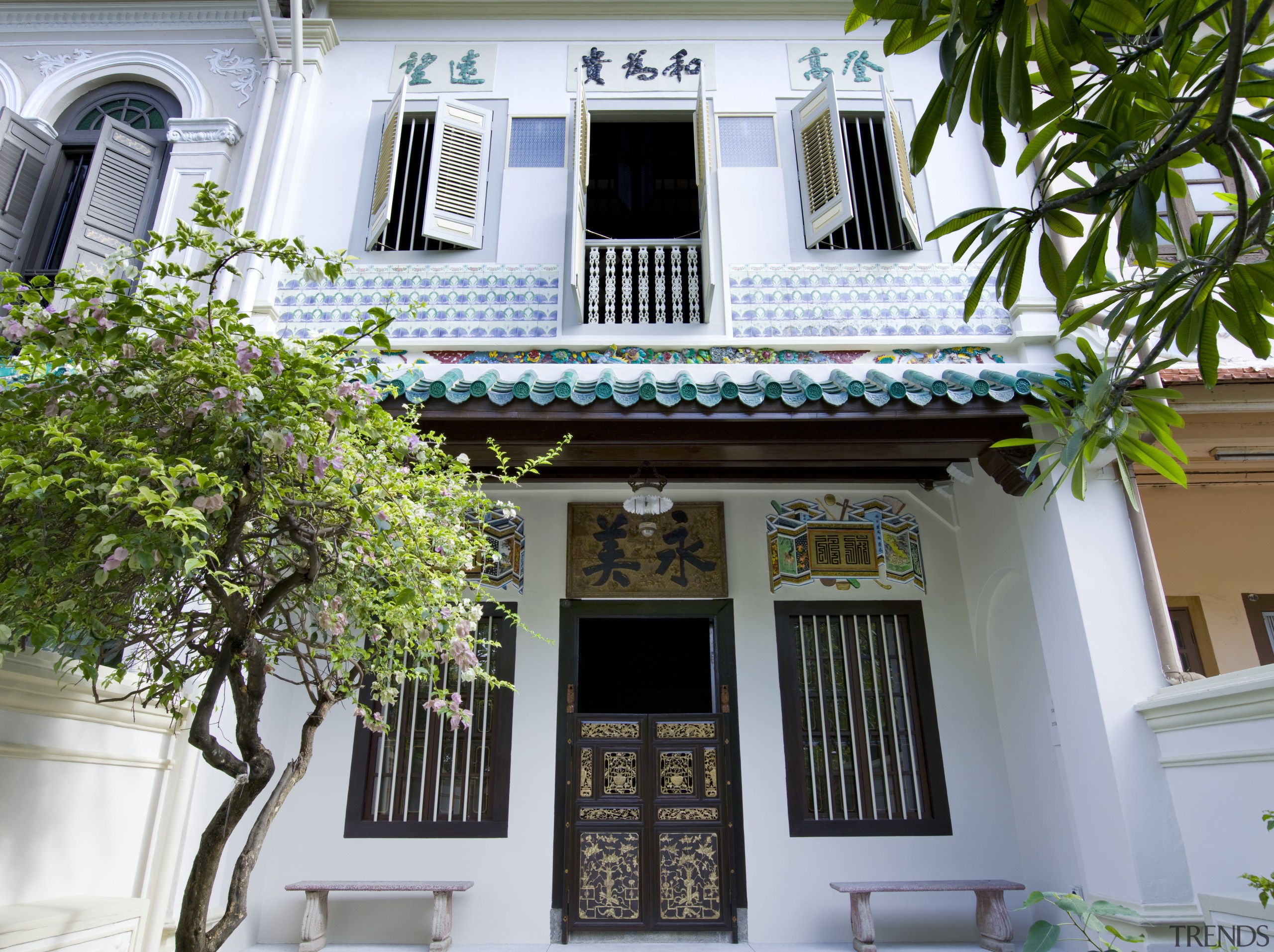 House exterior showing entrance door - House exterior architecture, balcony, building, facade, home, house, plant, property, real estate, window, white