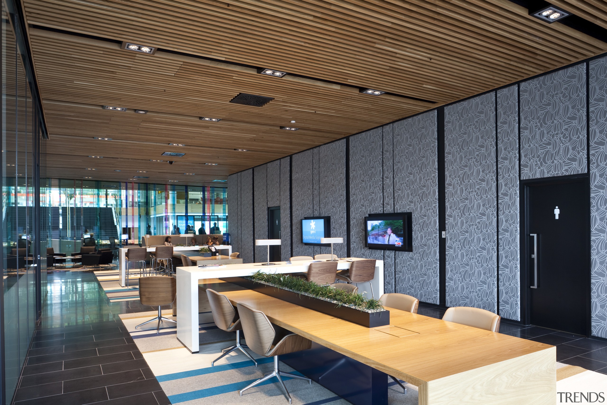 Interior view of the new Telecom head office ceiling, interior design, real estate, brown