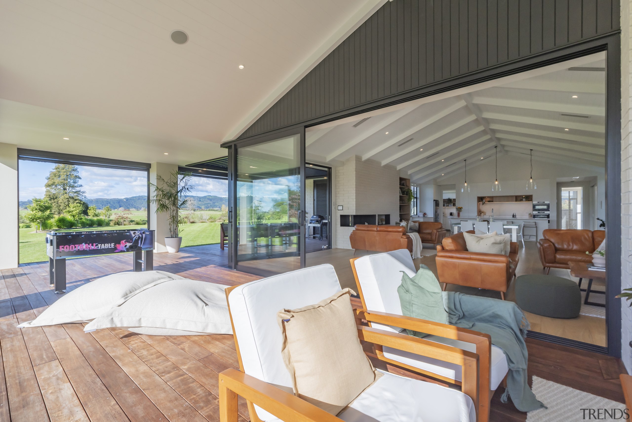 Outdoor room as continuation of indoor living spaces. 