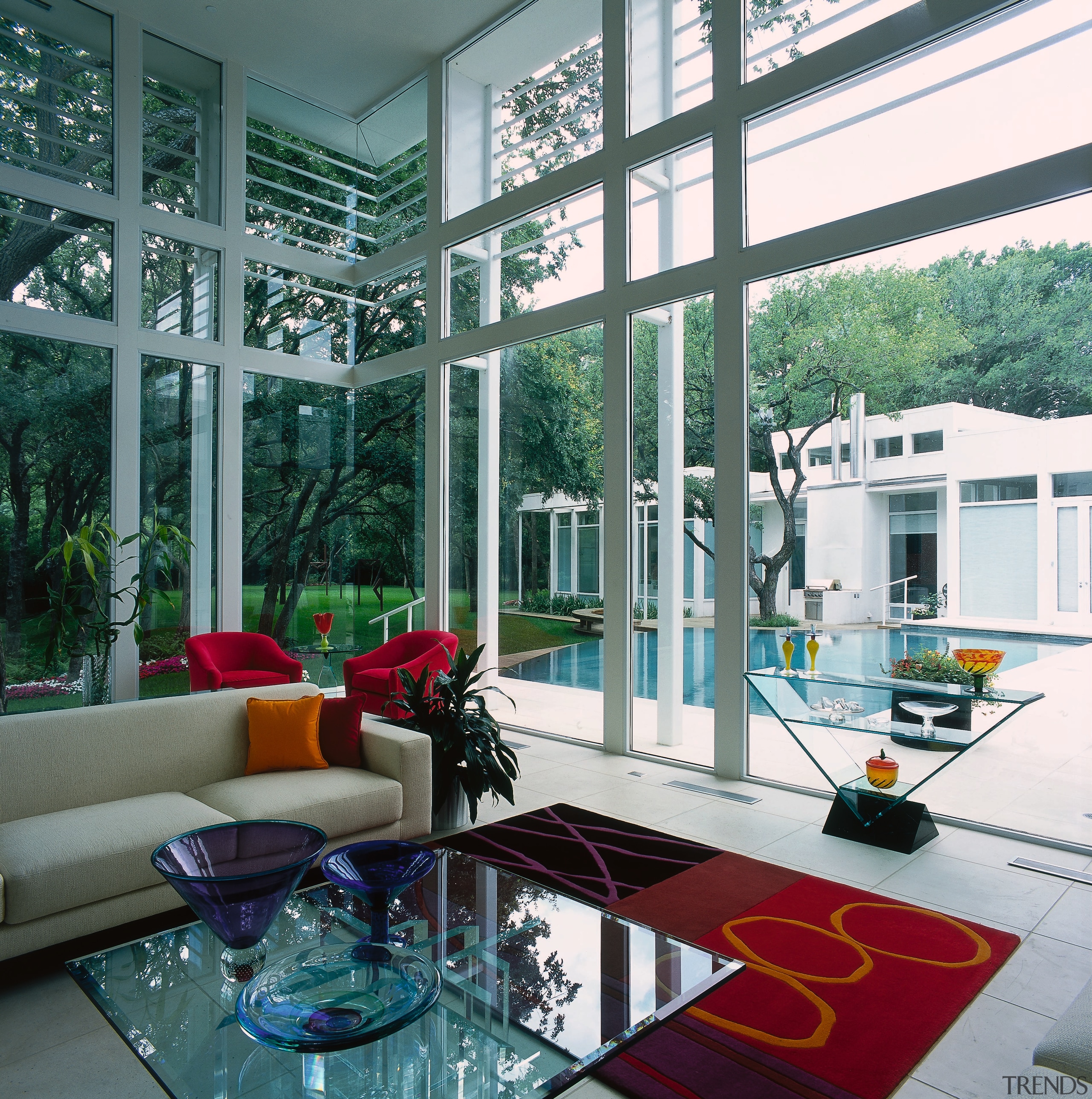 view of open plan lounge area looking out daylighting, glass, home, interior design, living room, window, gray, teal