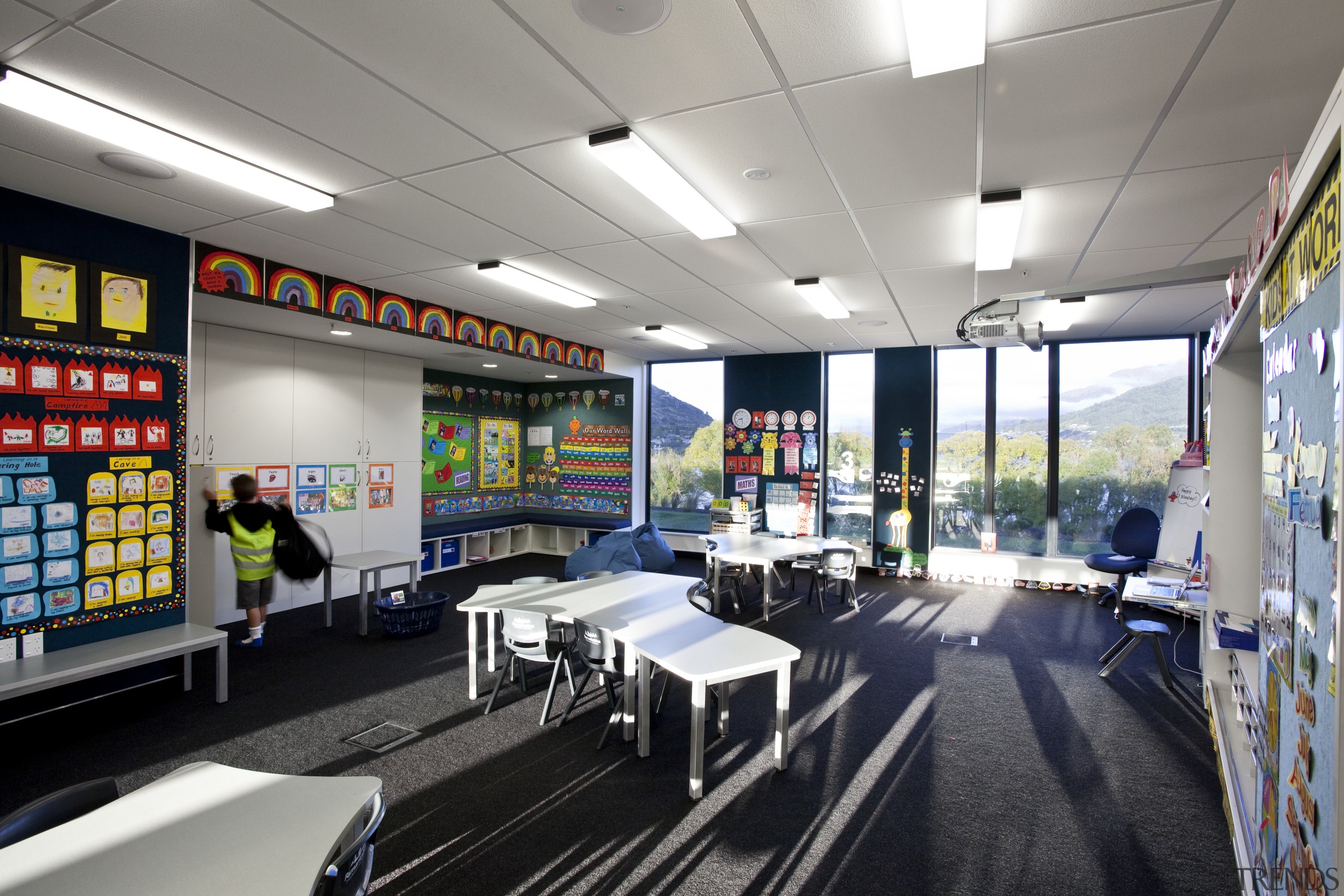 View of Remarkables Primary School in Queenstown. - interior design, structure, gray, black