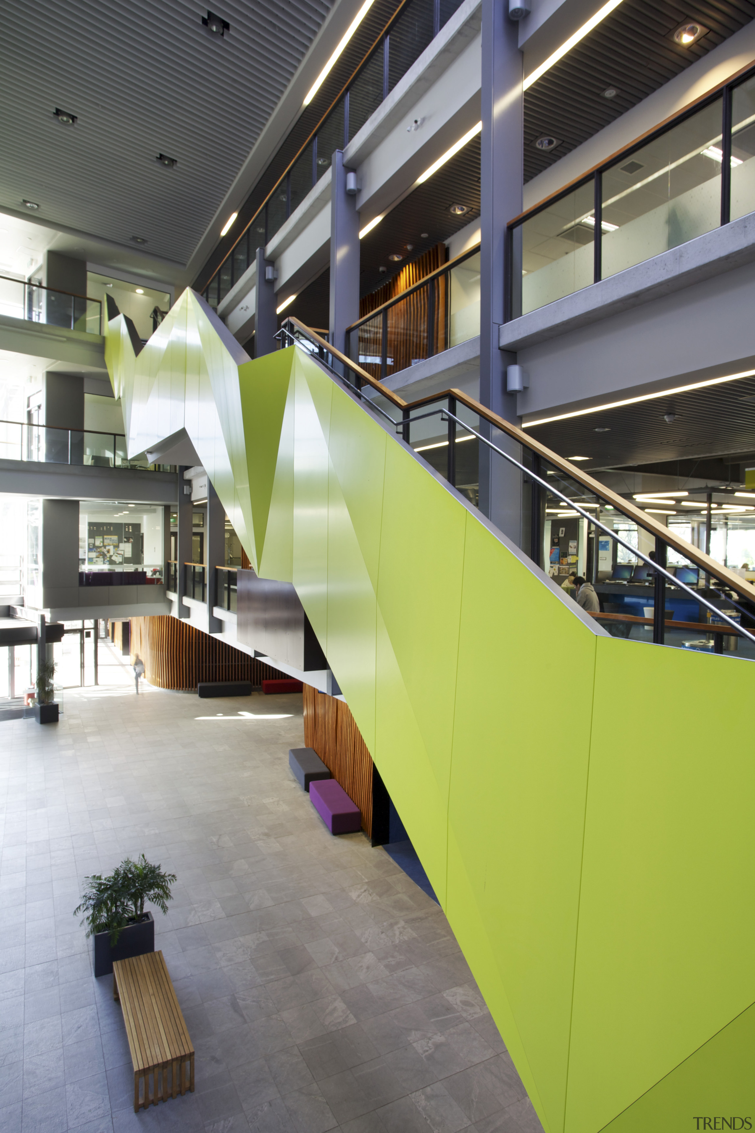 Sage Manufacturing works on med school campus - architecture, daylighting, glass, interior design, product design, stairs, gray