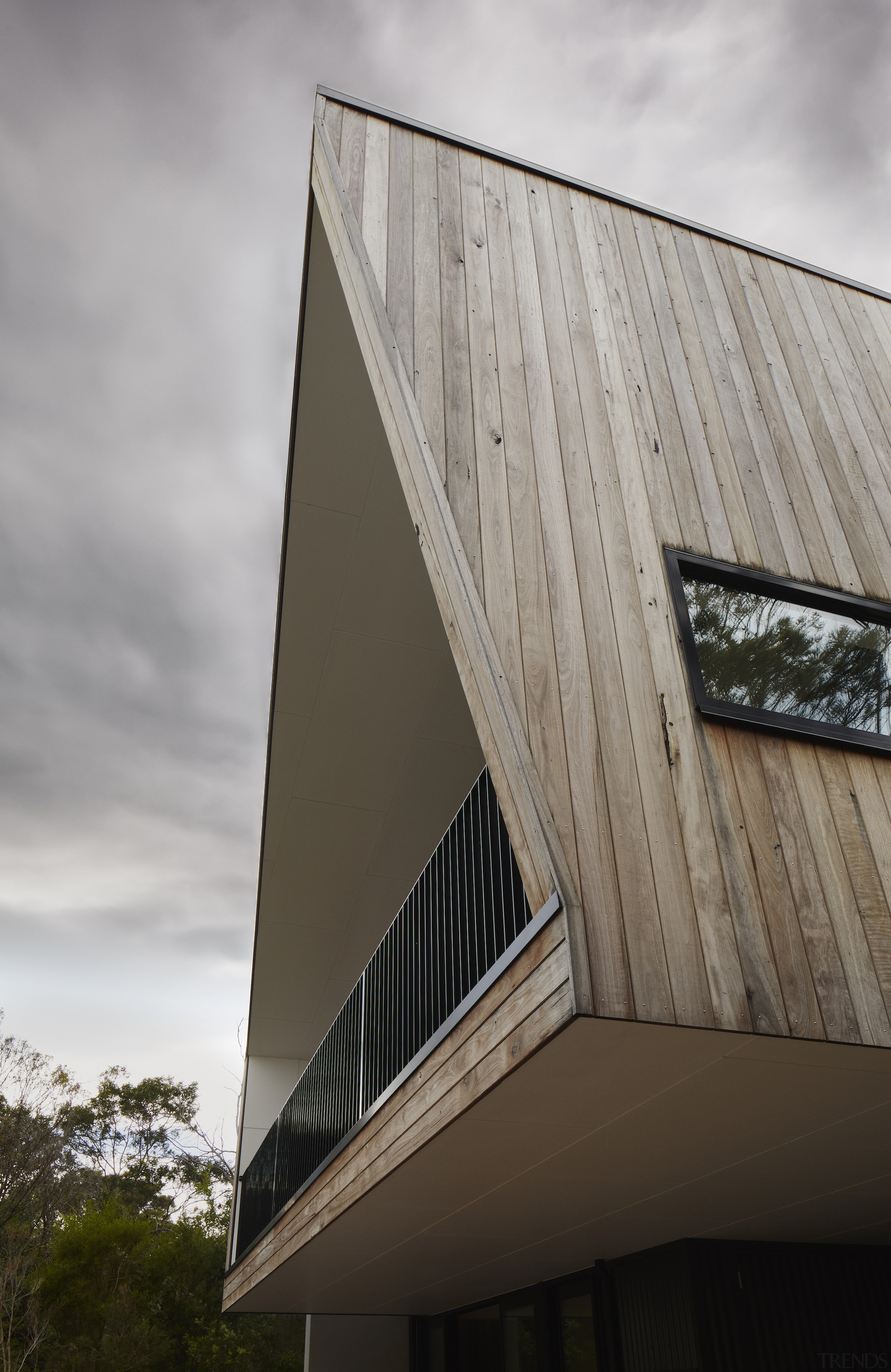 The home cuts a distinctive architectural profile. 