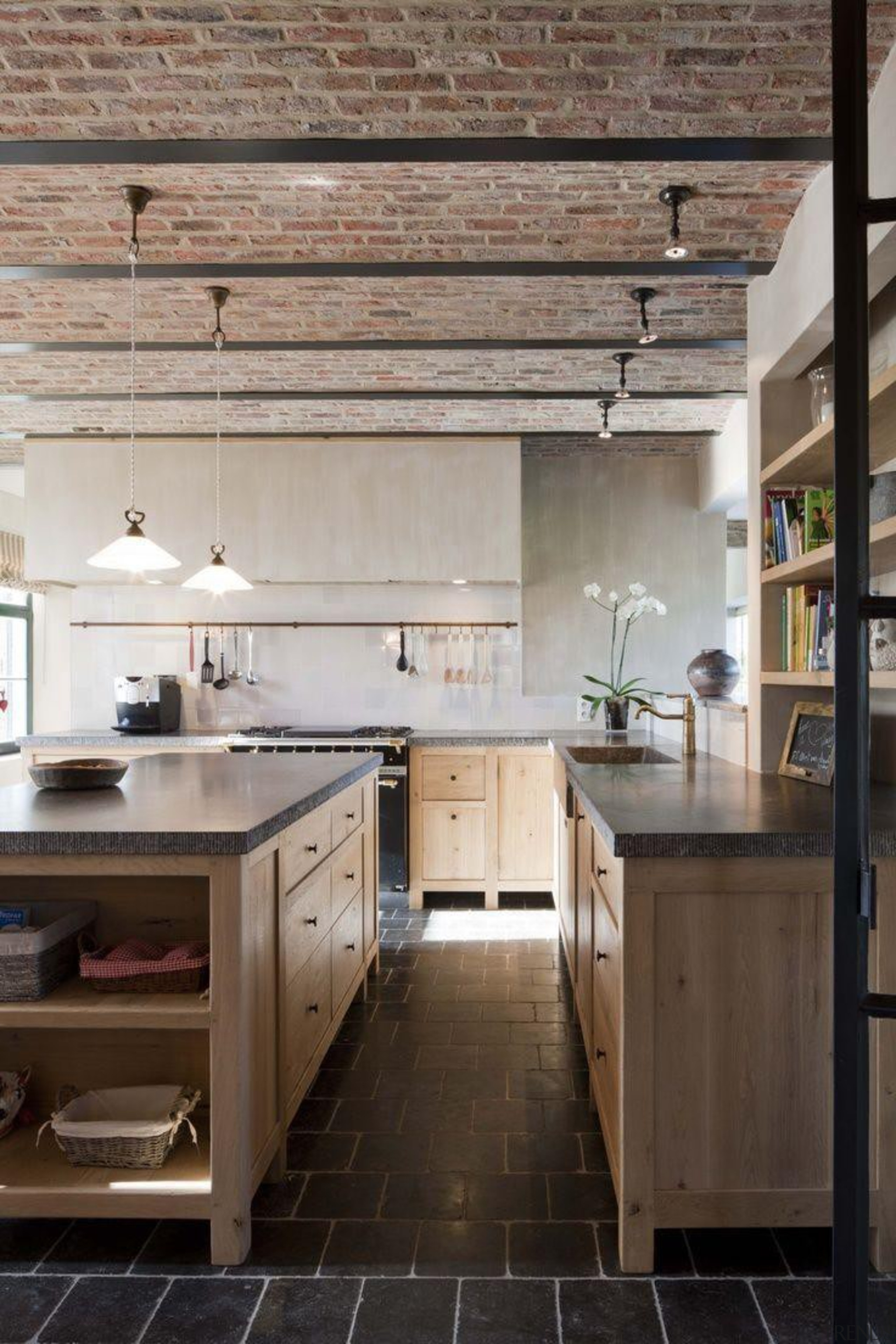 Start a myTrends ProjectCreate an ideas hub for cabinetry, countertop, cuisine classique, floor, flooring, hardwood, interior design, kitchen, wood flooring, gray, black