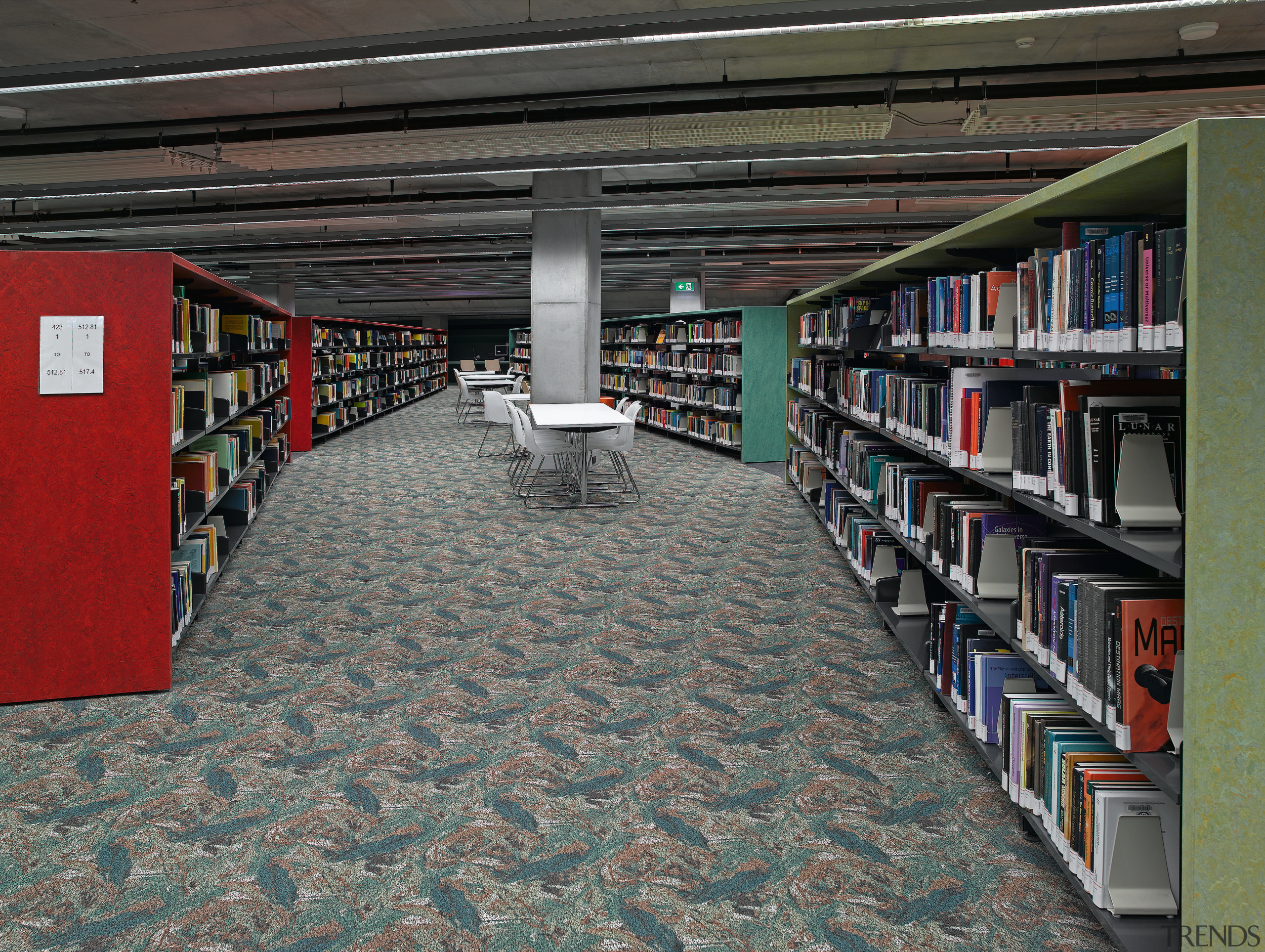 This library at the University of Sydney features building, flooring, institution, library, library science, public library, black, gray