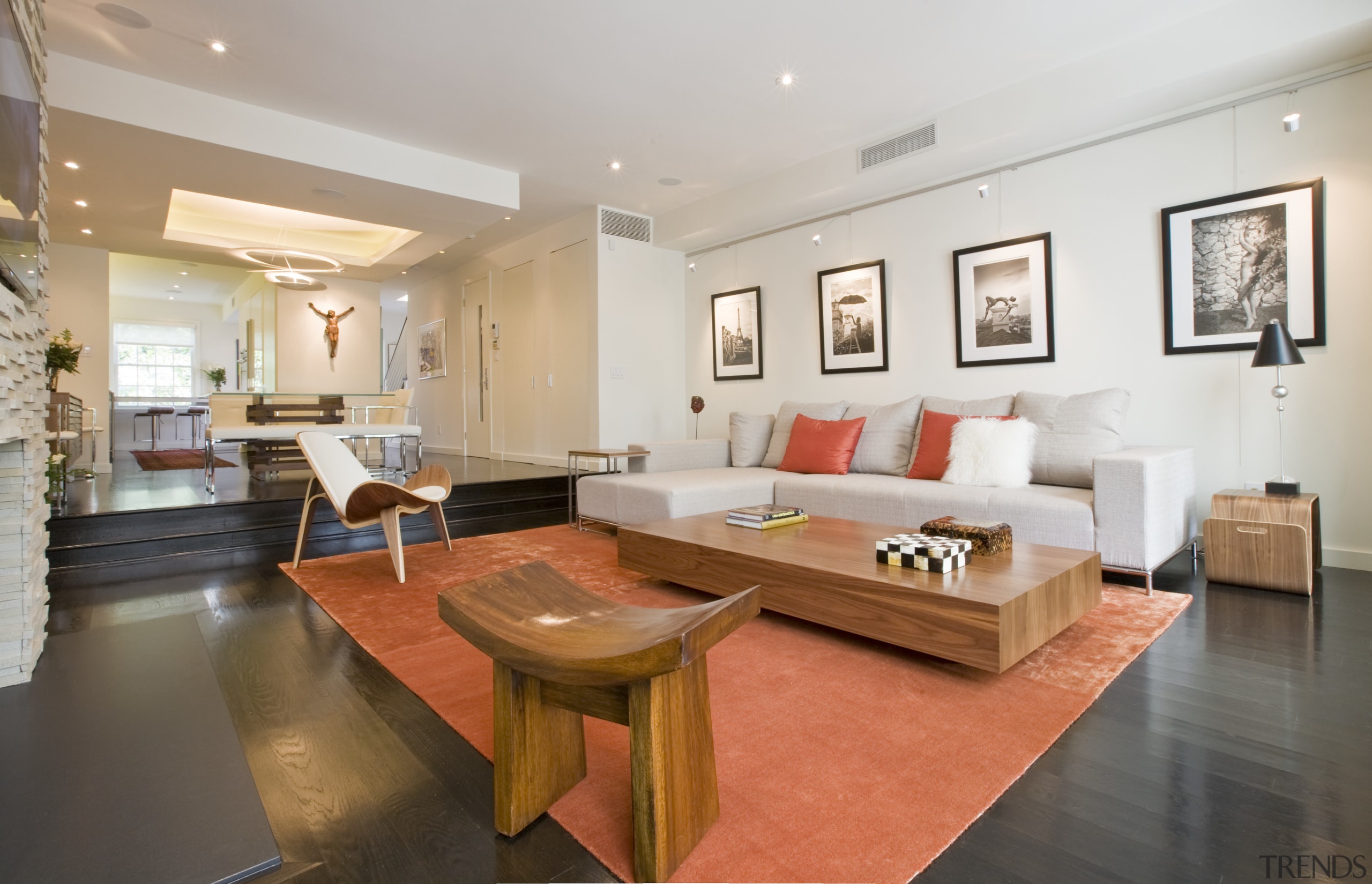 Contemporary townhouse renovation - Contemporary townhouse renovation - apartment, ceiling, floor, interior design, living room, property, real estate, room, table, gray