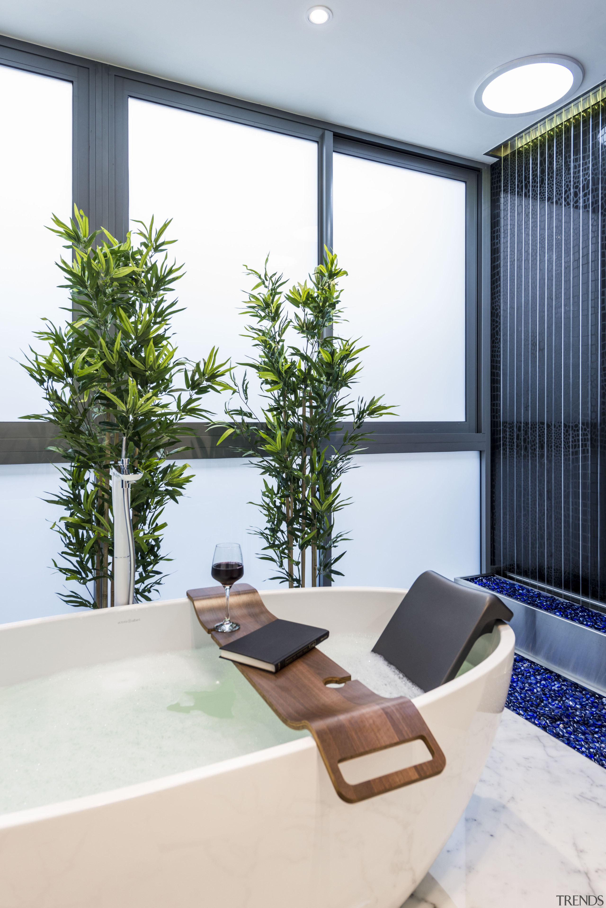 In this bathroom by designer Kim Duffin, the daylighting, interior design, window, white