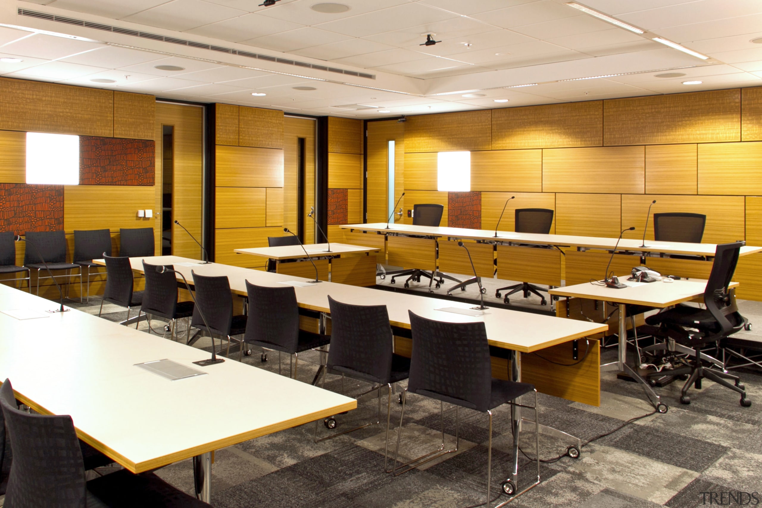 The Ministry of Justice Specialist Courts in Auckland, conference hall, interior design, office, table, white