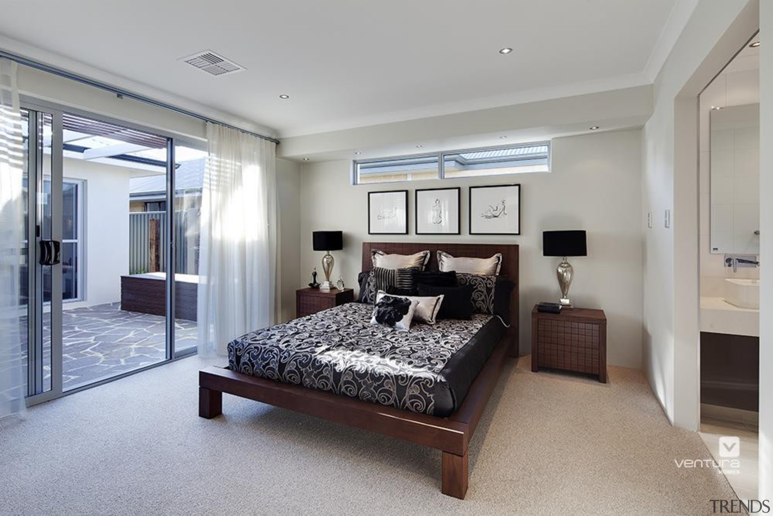 Master ensuite design. - The Nirvana Display Home bed frame, bedroom, ceiling, home, interior design, property, real estate, room, gray