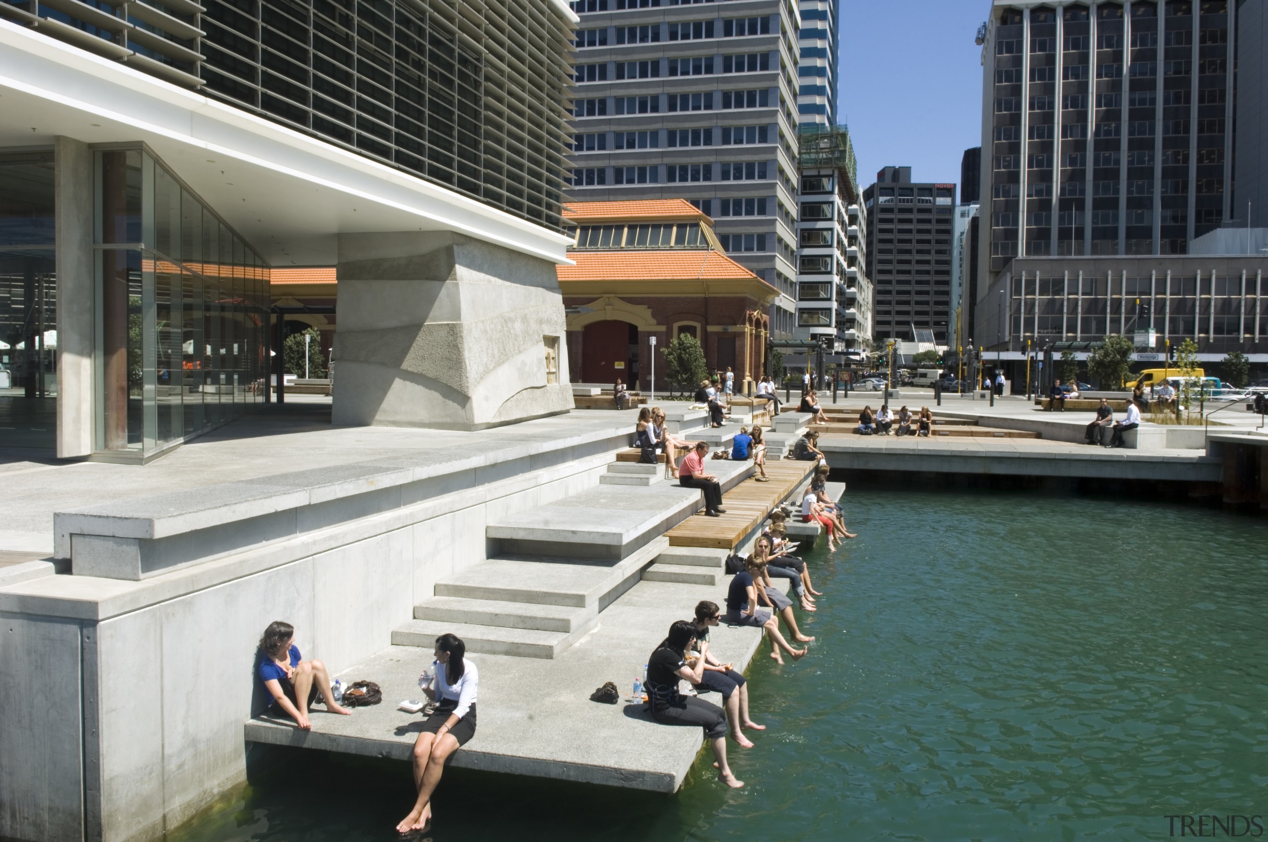 View of wellington waterfront on the harbours edge, building, city, condominium, leisure, mixed use, swimming pool, water, black