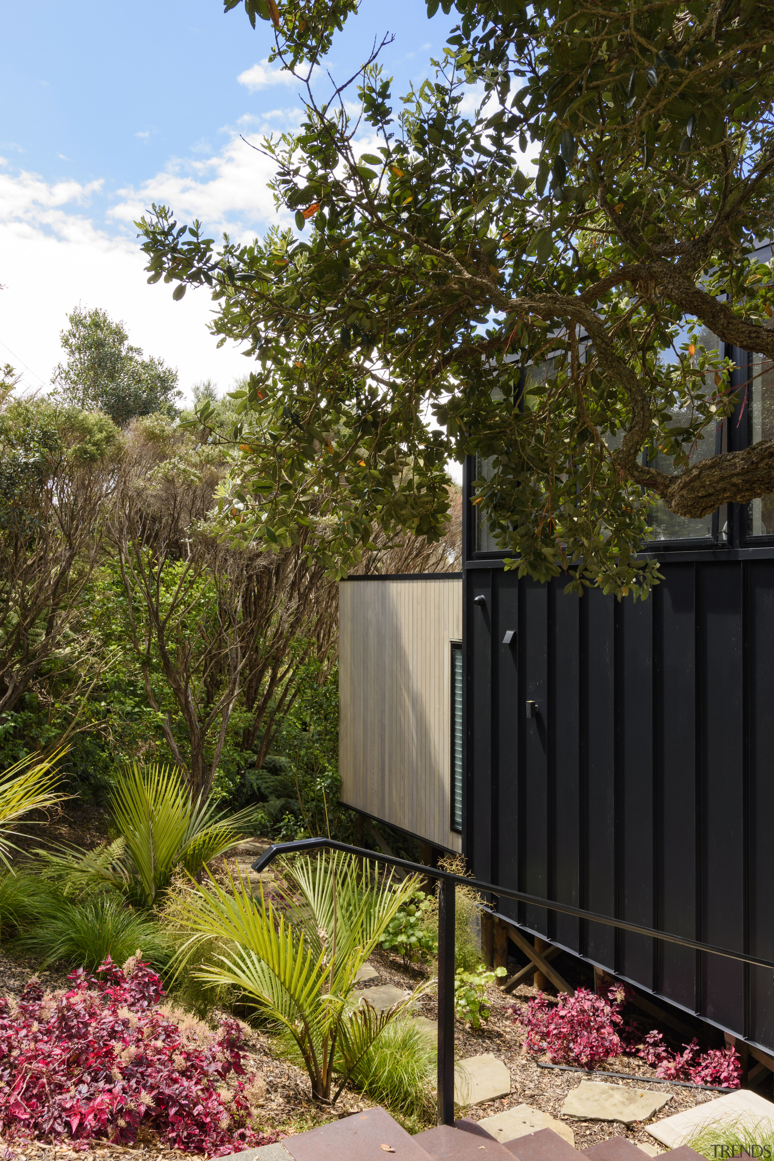 The home is clad in a combination of 