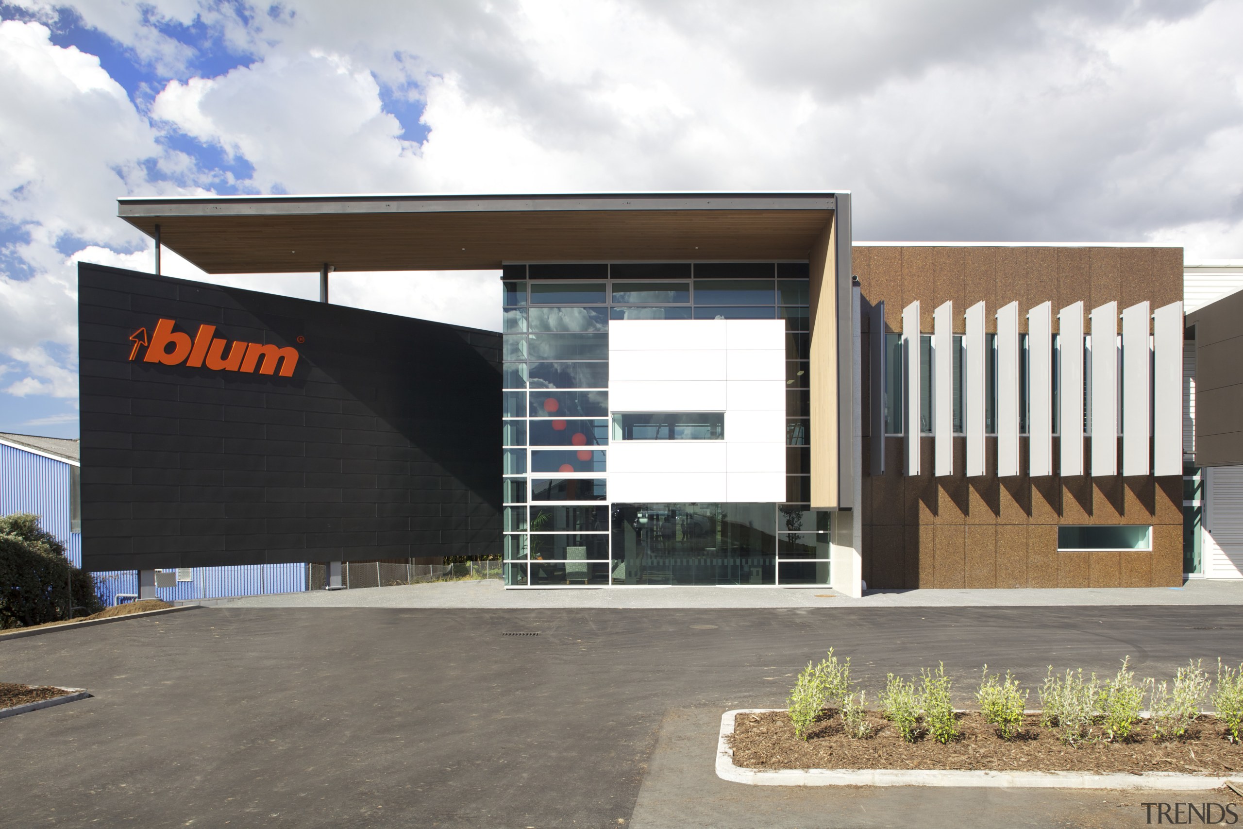 Exterior view of Blum building. - Exterior view architecture, building, commercial building, corporate headquarters, elevation, facade, property, real estate, white