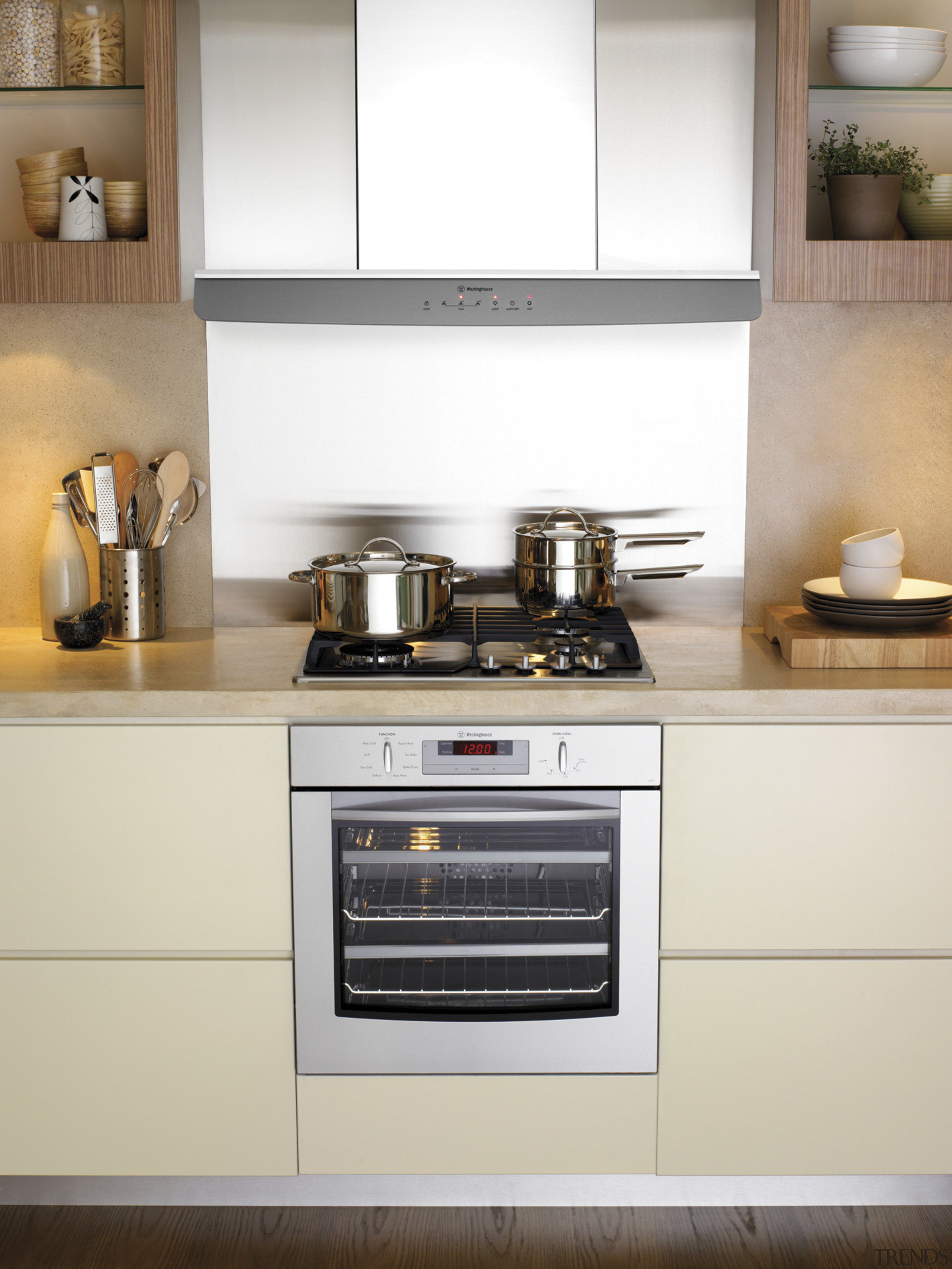 View of kitchen which features Westinghouse appliances including cabinetry, countertop, cuisine classique, furniture, gas stove, home appliance, interior design, kitchen, kitchen appliance, kitchen stove, major appliance, microwave oven, oven, small appliance, white