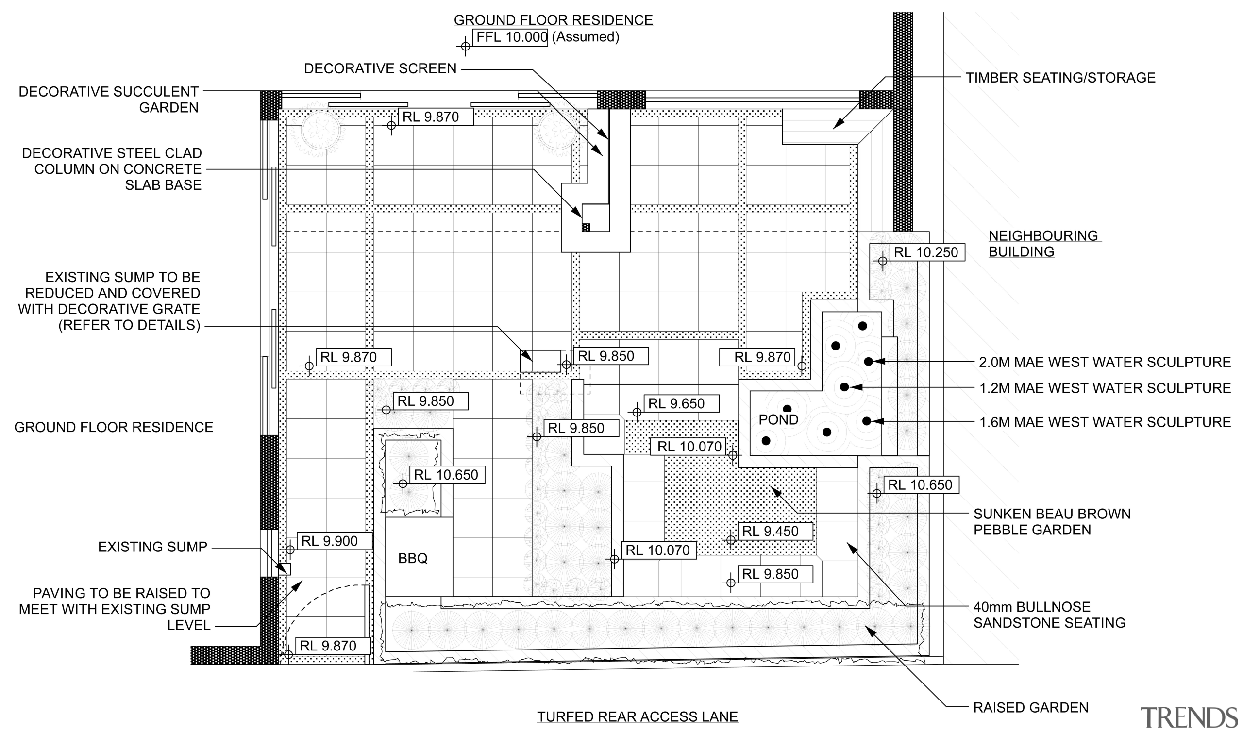 View of landscape design plans. - View of angle, area, black and white, diagram, drawing, floor plan, line, plan, structure, technical drawing, white