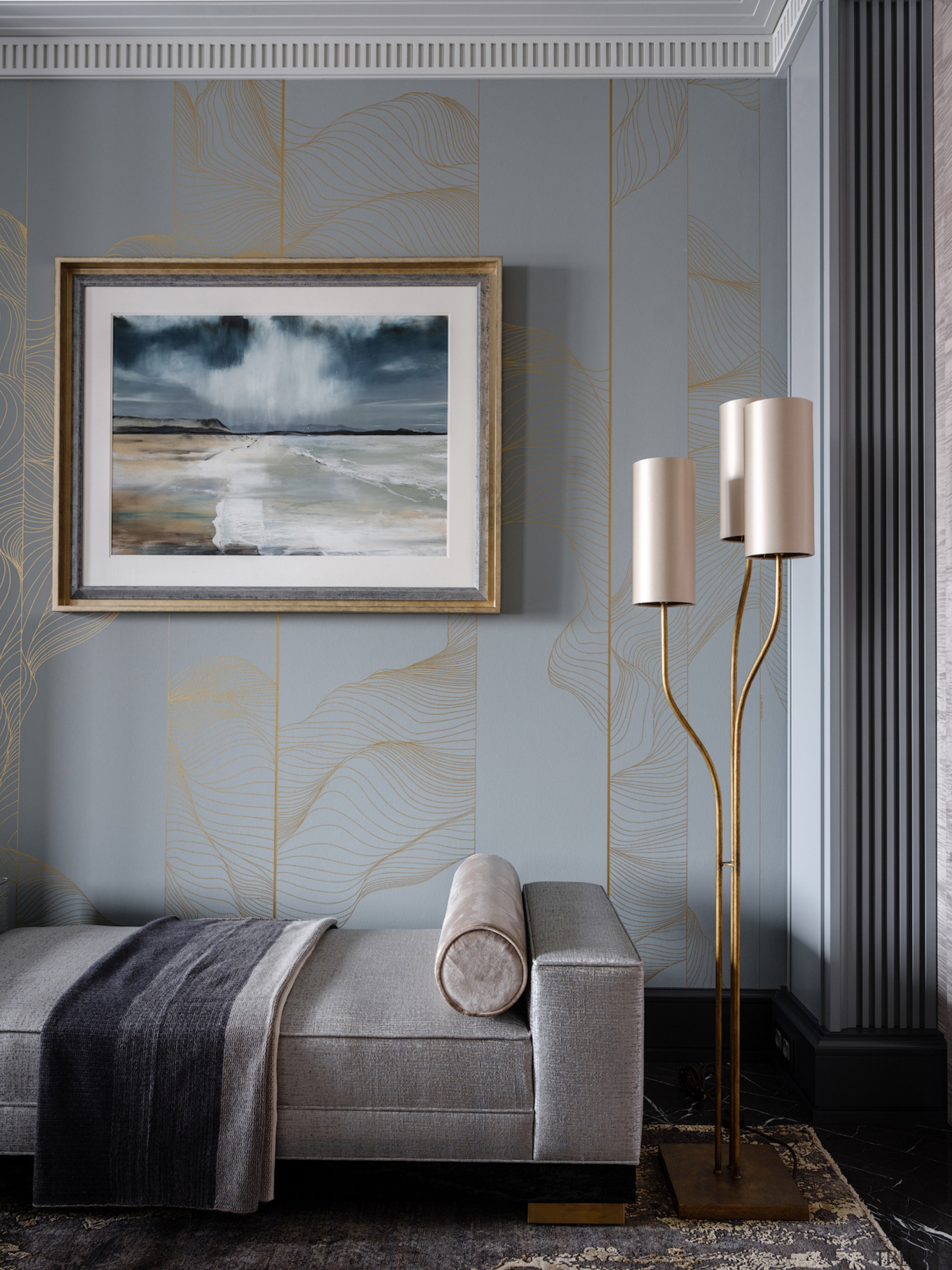 Living room detail with exotic wallpaper. - 6254adf0 