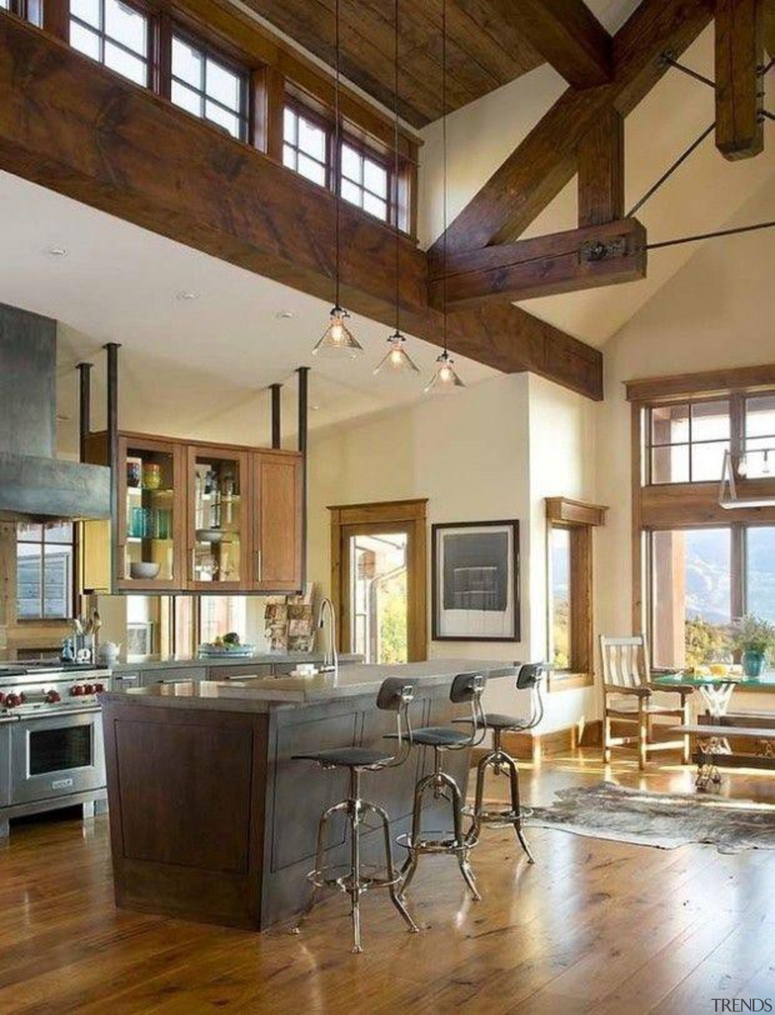 wooden beams again! Gosh! - Kitchen Design Ideas beam, ceiling, countertop, daylighting, estate, floor, flooring, hardwood, interior design, kitchen, living room, real estate, window, wood, wood flooring, brown