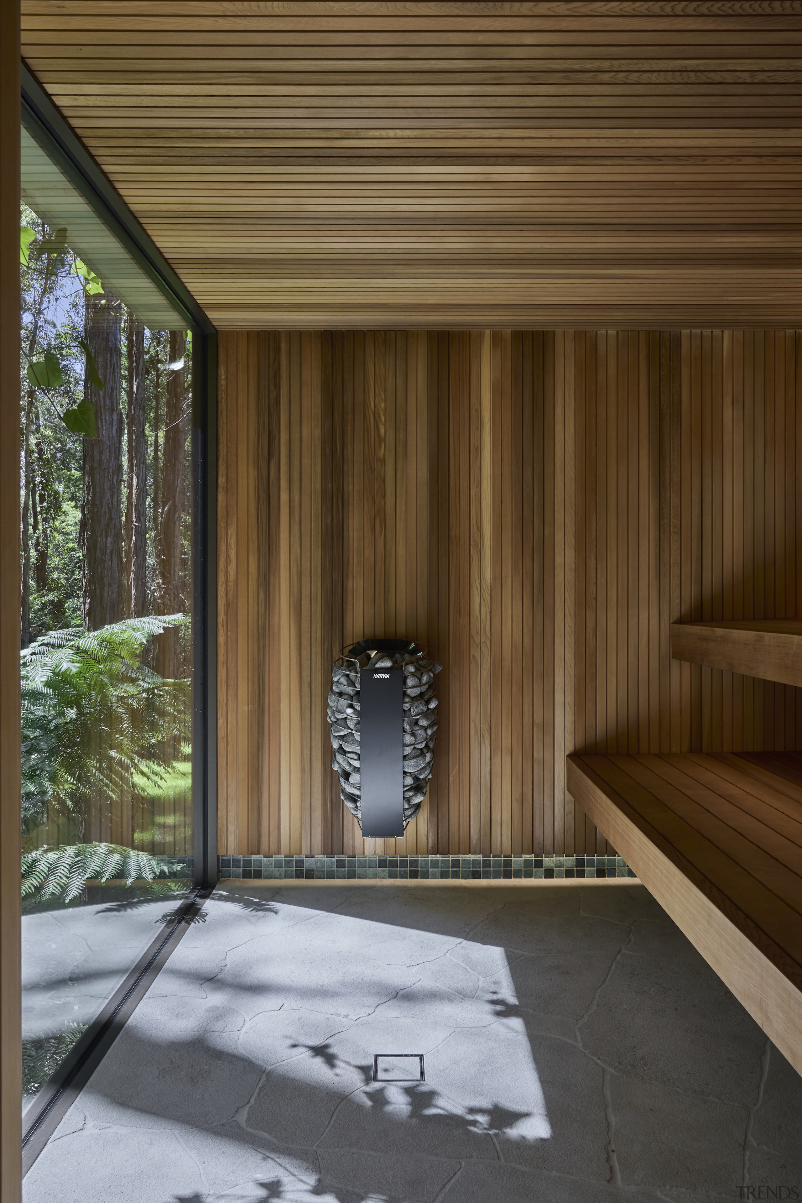 Sauna in the project's wellness retreat. Photography by 