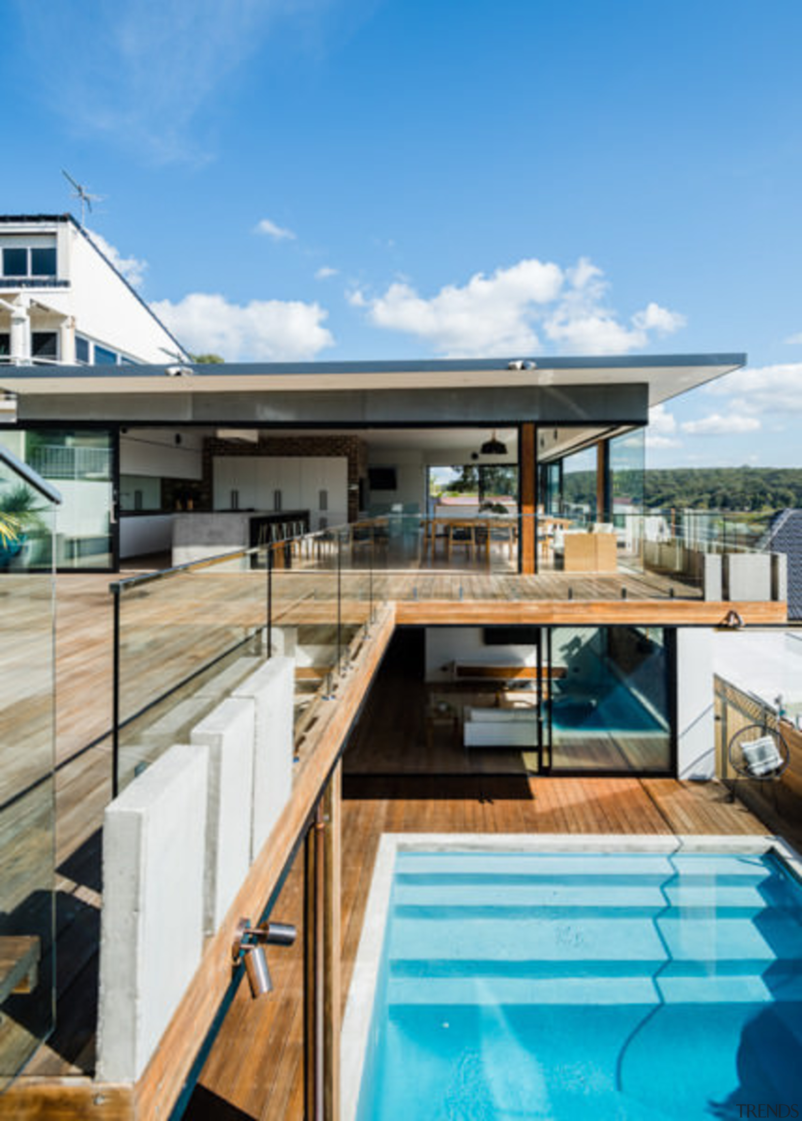 Split-level luxury - Split-level luxury - architecture | architecture, house, real estate, roof, swimming pool, water, teal