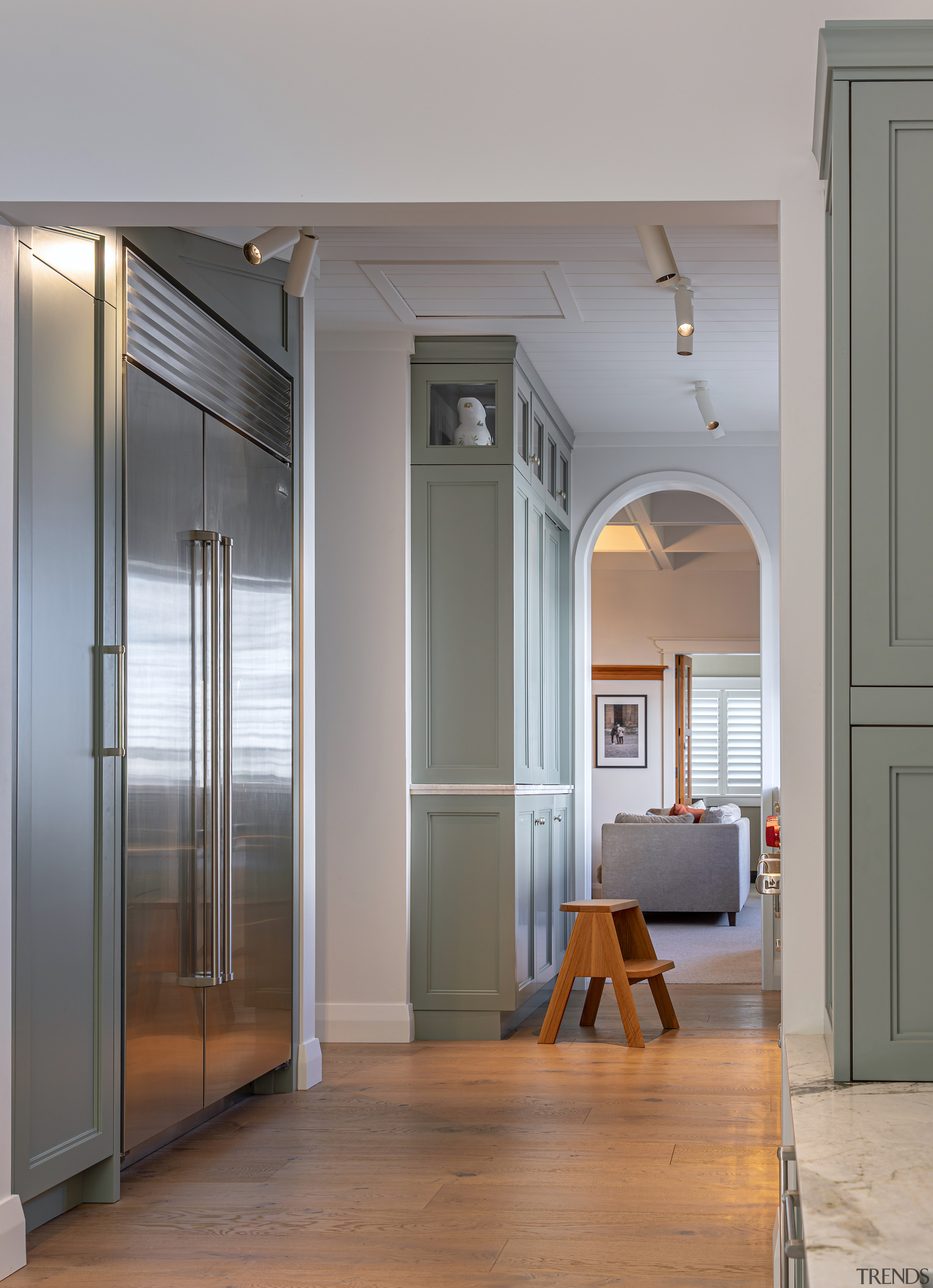 The design accommodates large appliances despite a limited 