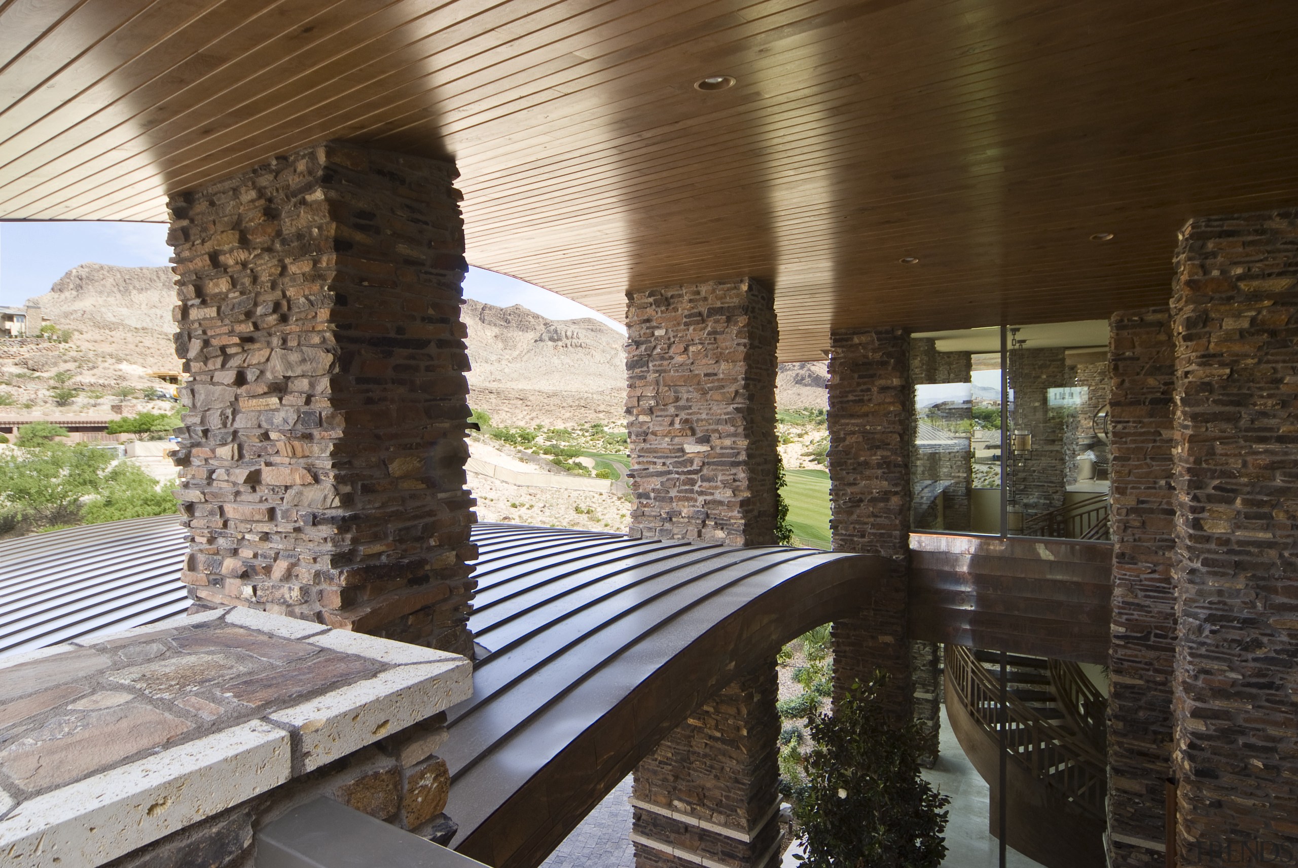 Interior view of this home built by Sun architecture, outdoor structure, porch, wood, brown