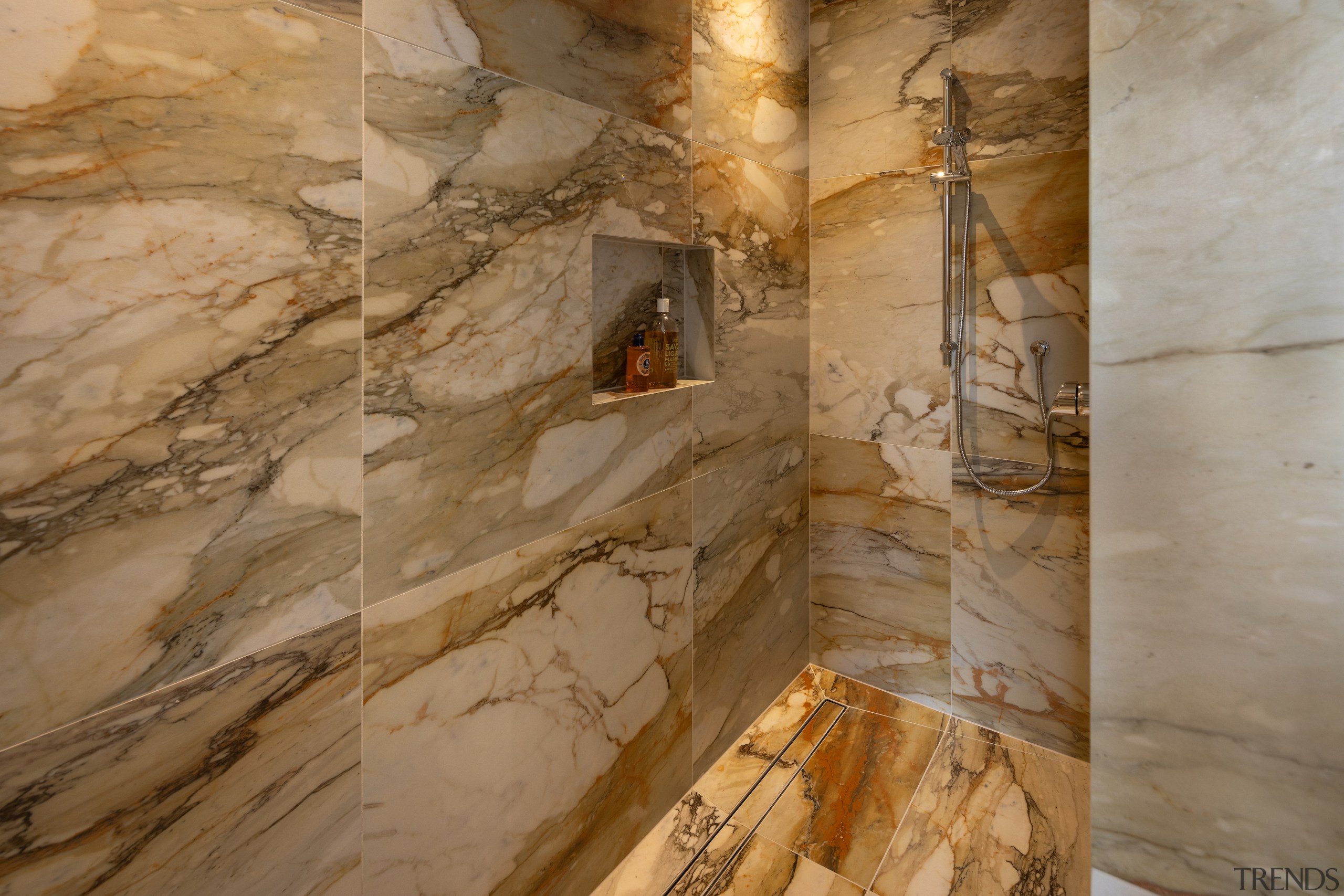 Even the soap niche is lined with the 