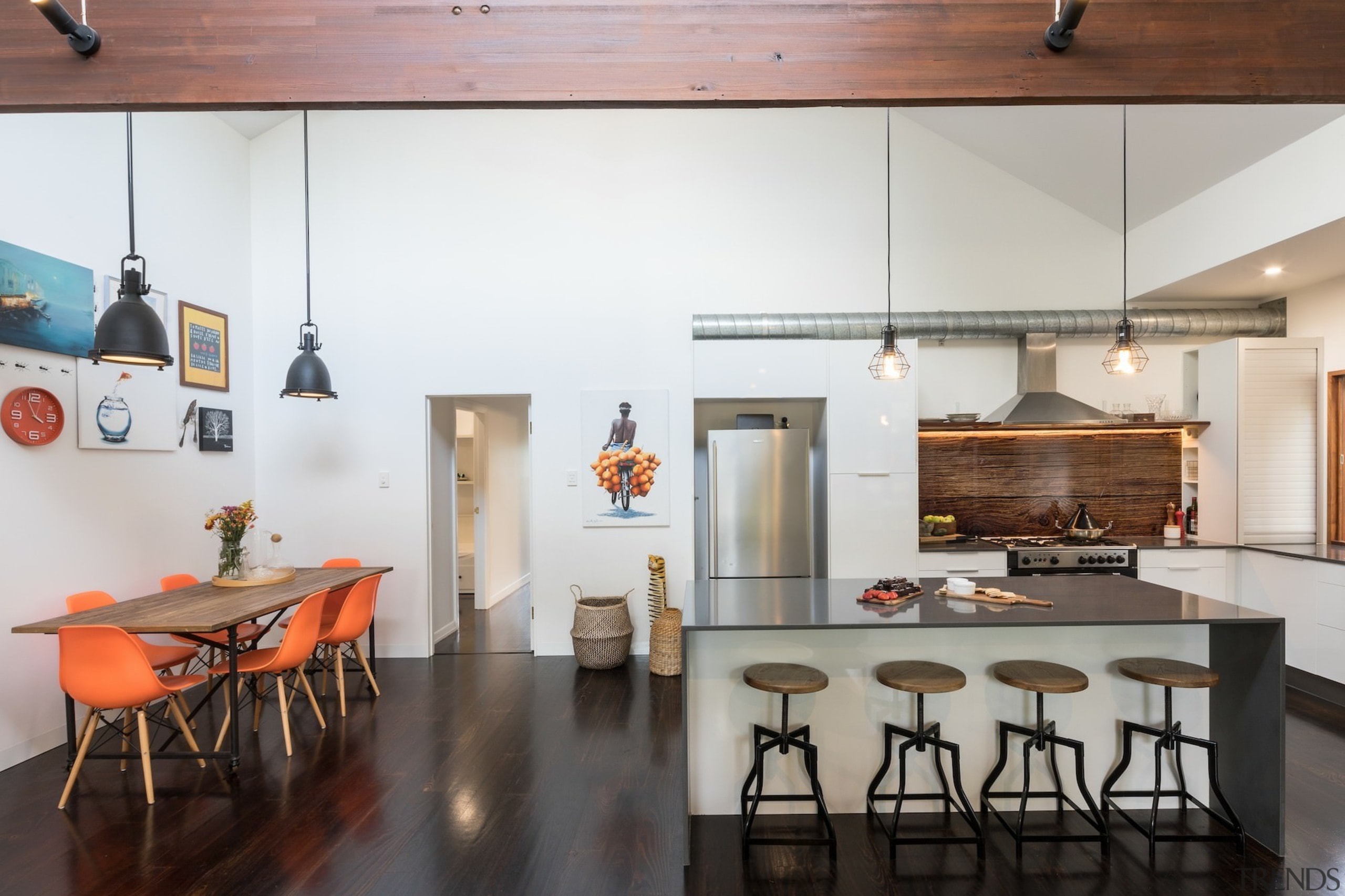 Architect: Blue Giraffe StudioPhotography by md photography architecture, ceiling, countertop, dining room, interior design, kitchen, loft, table, gray, white