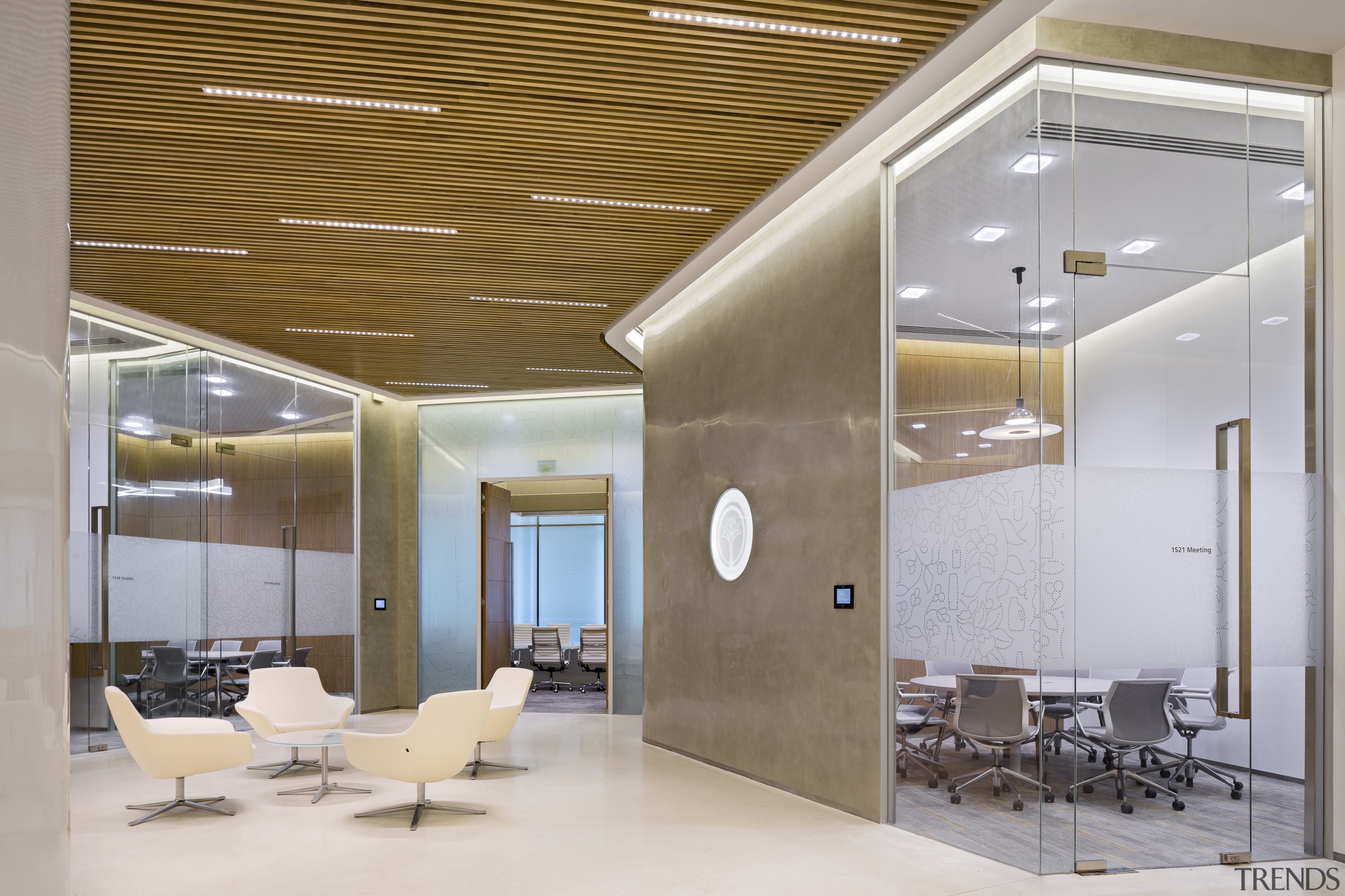 The lower level at the Procter &amp; Gamble architecture, ceiling, daylighting, interior design, lobby, gray, brown