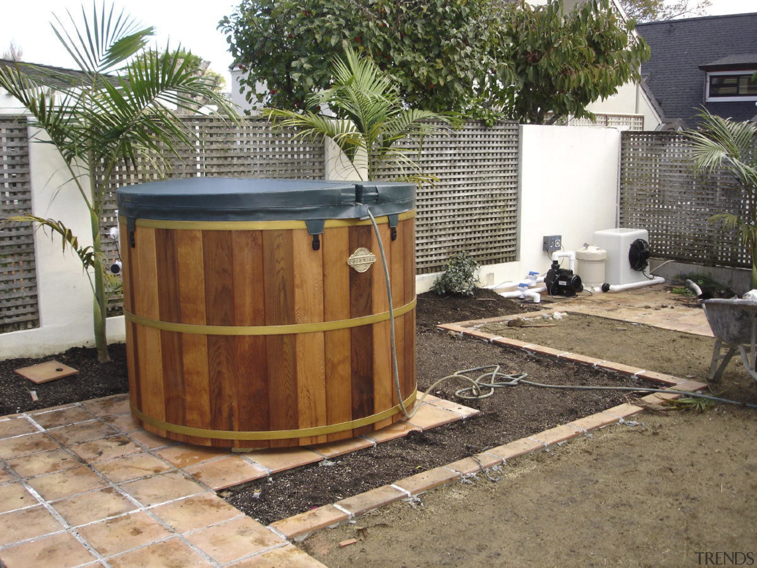 View of traditional spa tub - View of backyard, outdoor structure, property, real estate, yard, brown