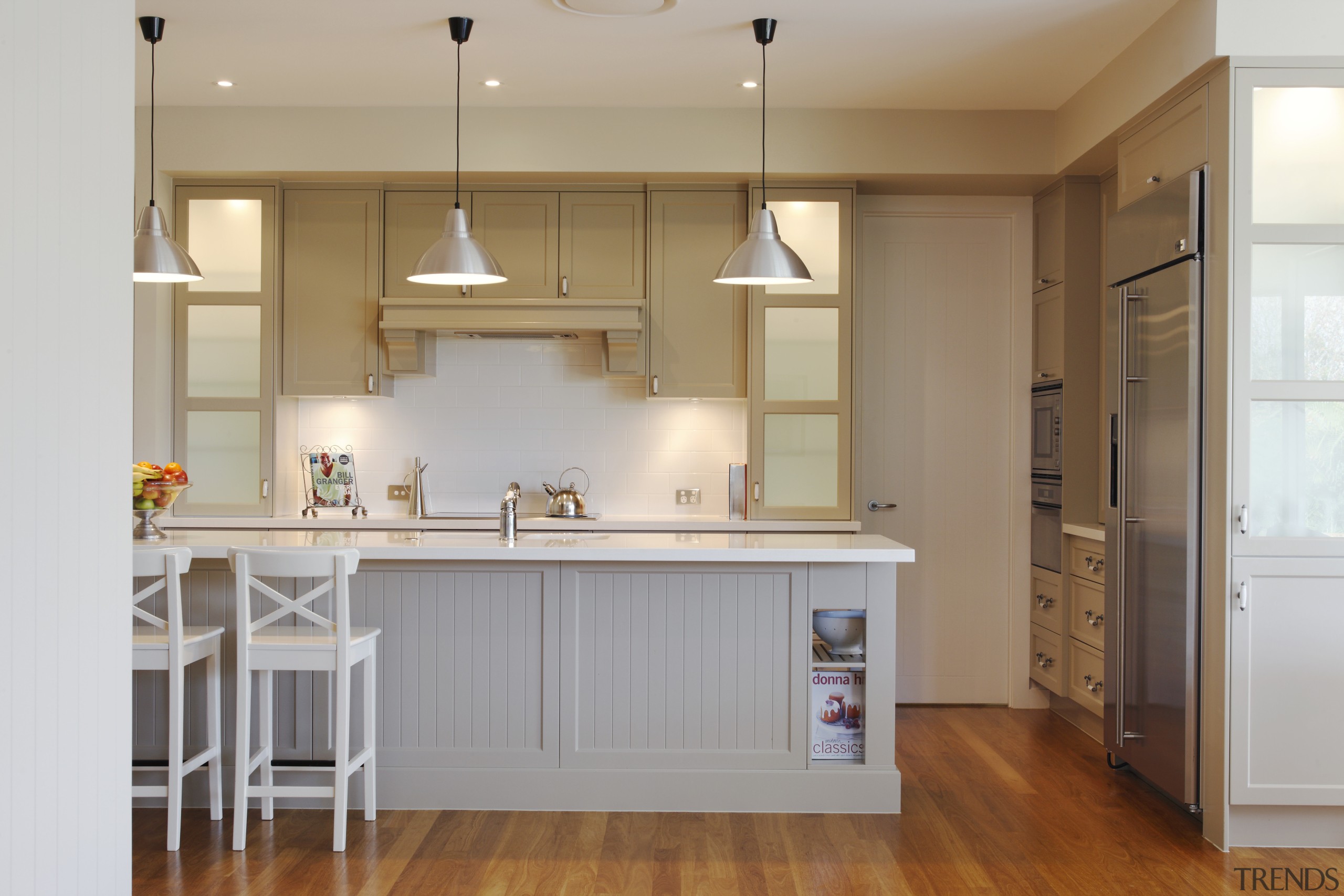 This kitchen combines classic detailing with high-end Klennmaid cabinetry, ceiling, countertop, cuisine classique, floor, flooring, hardwood, home, interior design, kitchen, real estate, room, wood flooring, gray, brown