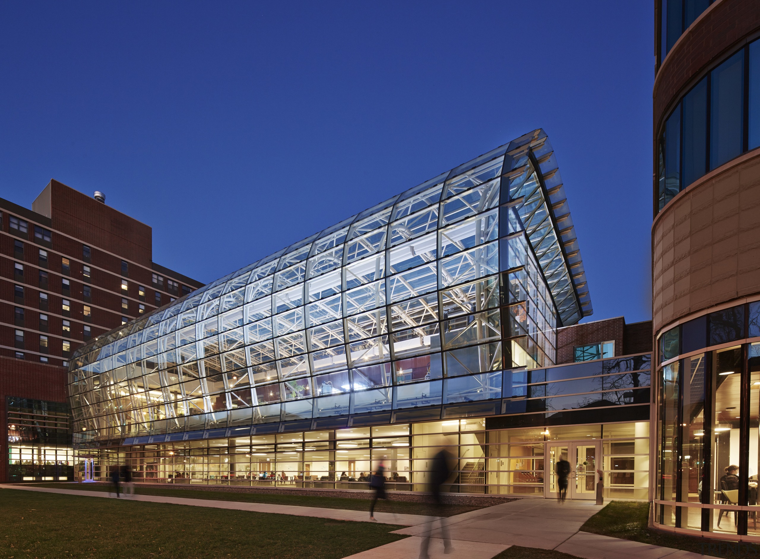 The Institute of Environmental Sustainability at Loyola University apartment, architecture, building, city, commercial building, condominium, convention center, corporate headquarters, daylighting, daytime, evening, facade, headquarters, landmark, metropolis, metropolitan area, mixed use, night, real estate, reflection, residential area, sky, skyscraper, structure, urban area, blue