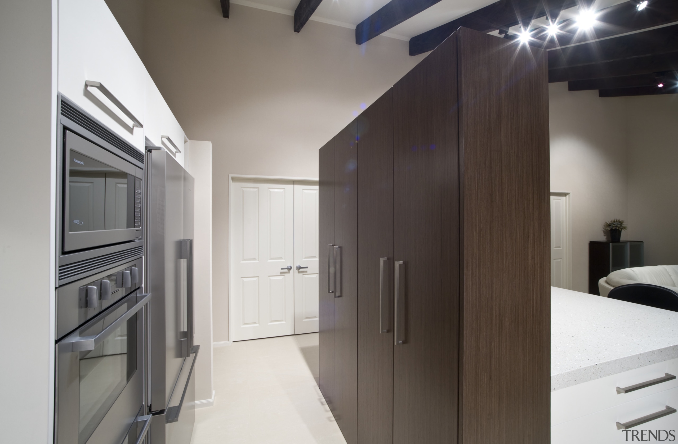 view of a kitchen which was designed by floor, interior design, gray, white, black