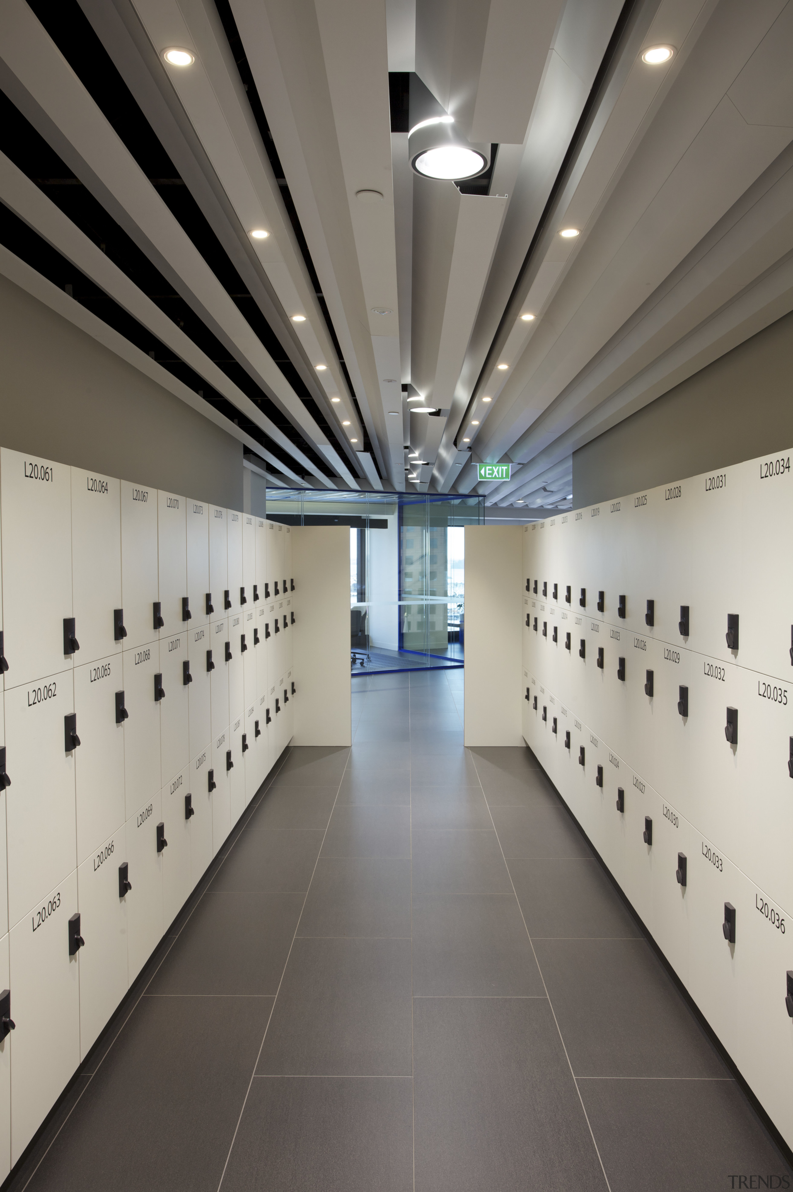 The ANZ Centre refurbishment was undertaken by Warren architecture, ceiling, daylighting, floor, interior design, lobby, product design, structure, gray