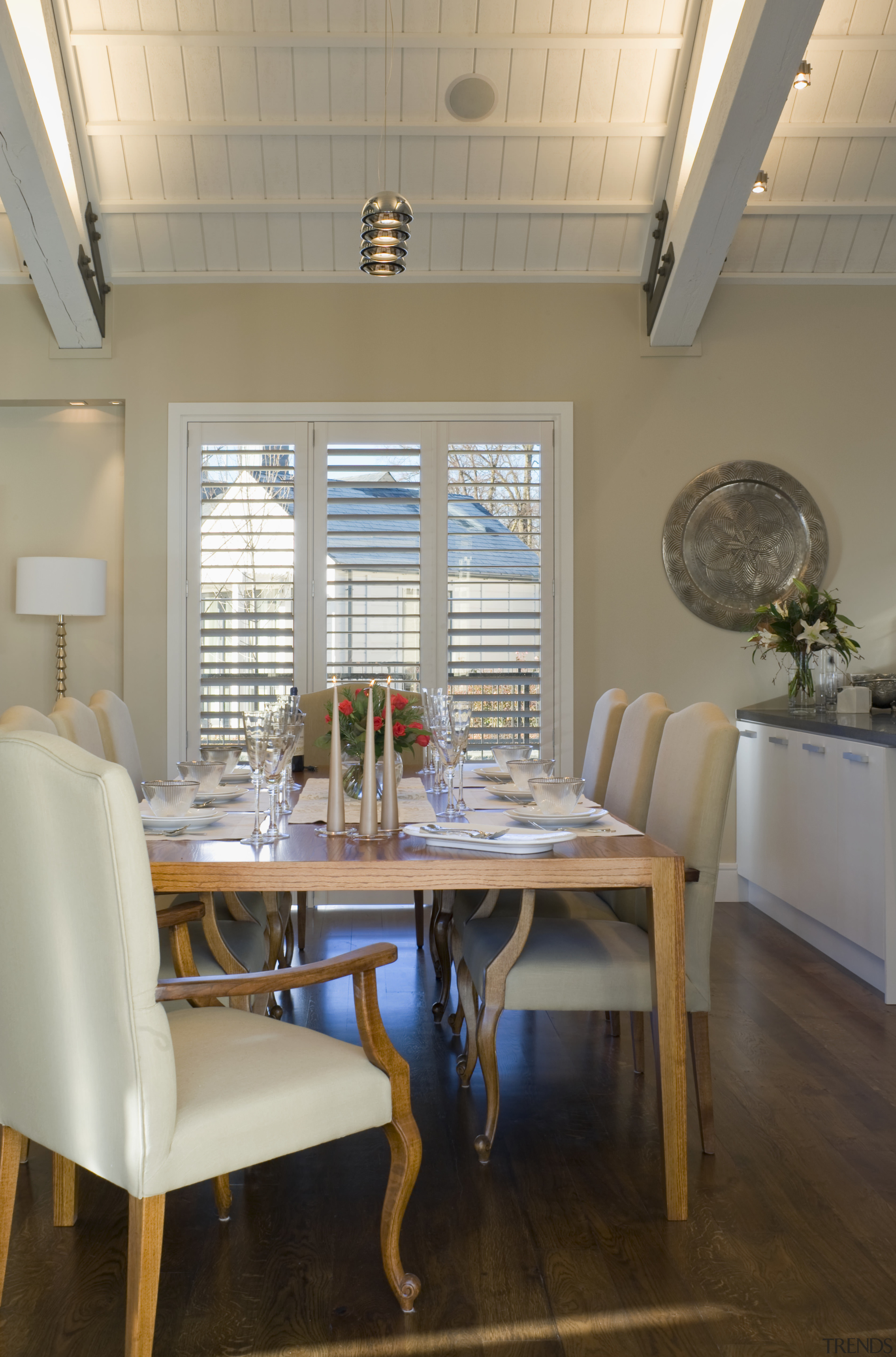 Timber rather than stone flooring was chosen, as gray, brown