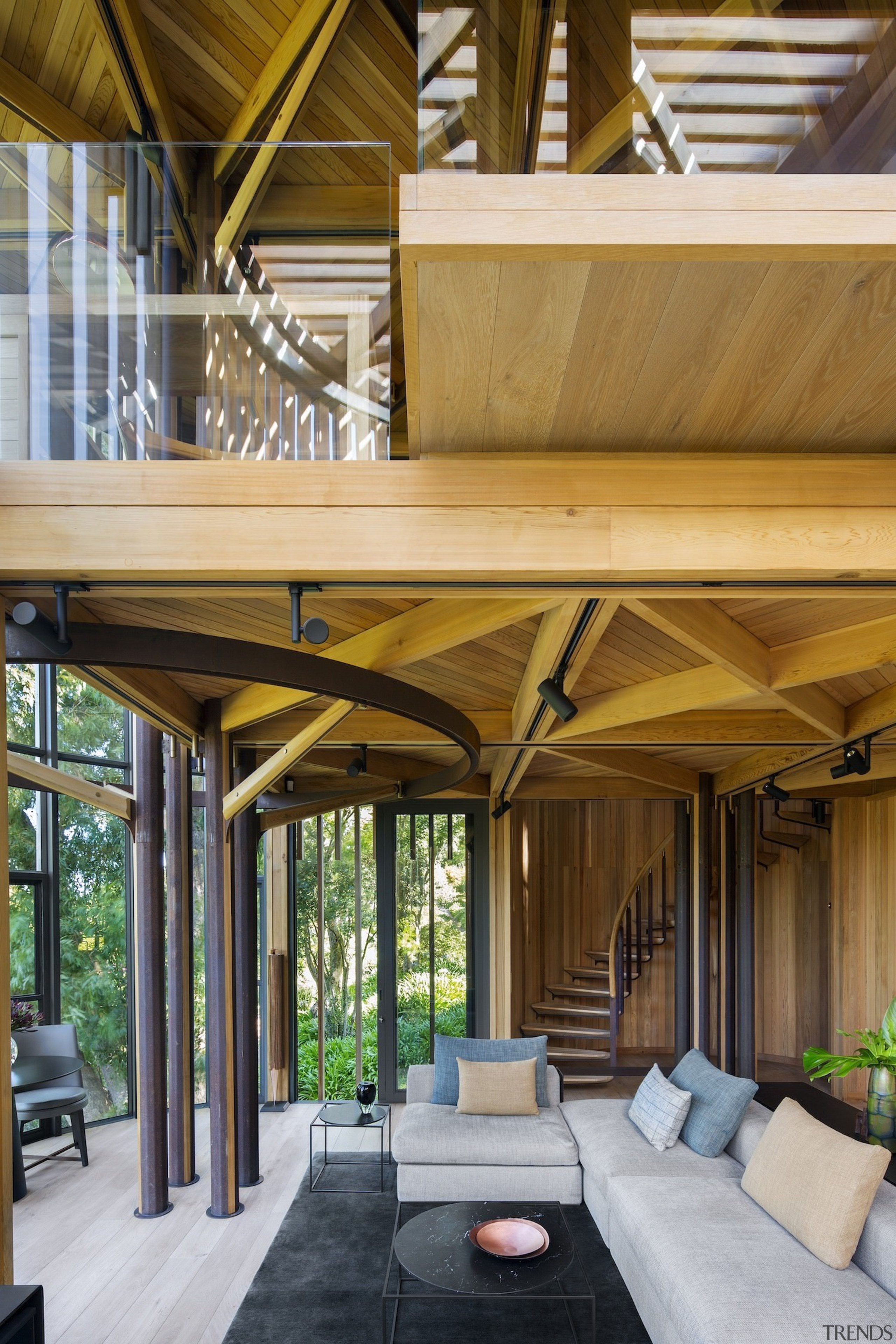 Architect: Malan VorsterPhotography by Adam Letch, Micky architecture, beam, ceiling, daylighting, home, house, interior design, living room, outdoor structure, patio, roof, wood, brown, gray
