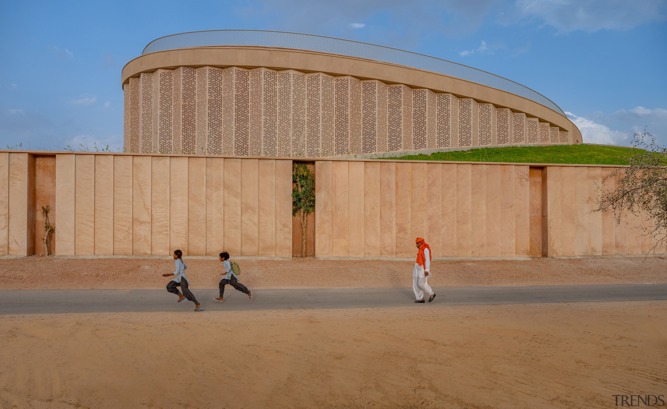 The ovoid library is sheathed in natural sandstone 